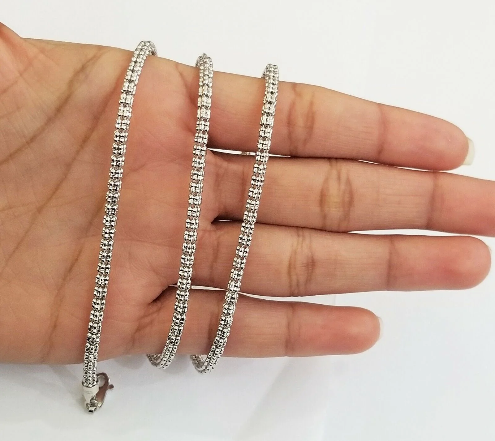 10k white Gold Tennis Chain 24" 4mm Diamond Cut necklace Lobster Clasp Women - Image 3
