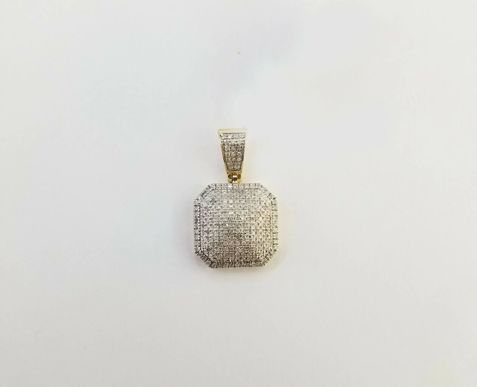 10K Yellow Gold 1/2 CT Real Diamond Pillow Charm 1"Inch Square 3D Dome Pendant - Image 2