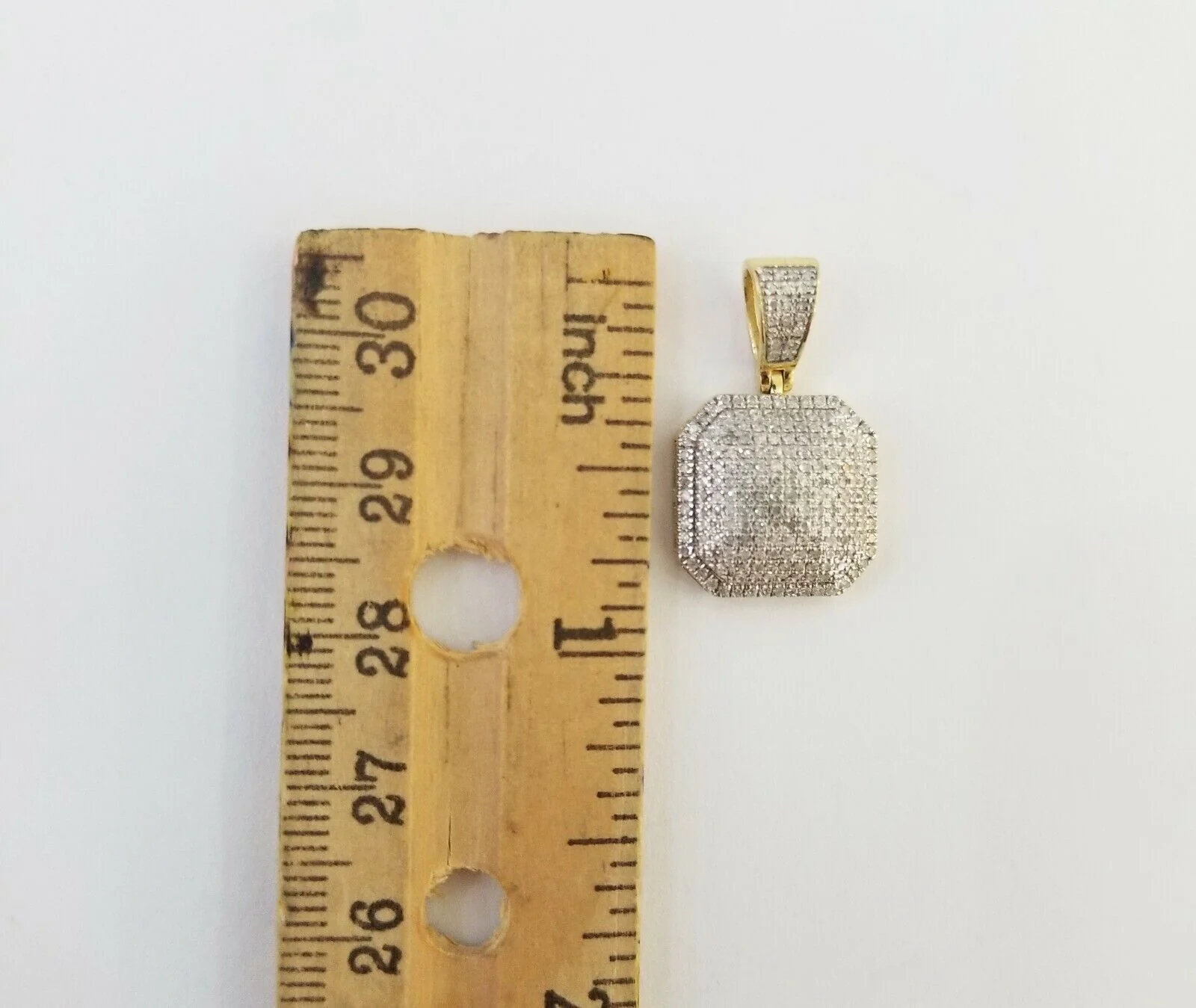 10K Yellow Gold 1/2 CT Real Diamond Pillow Charm 1"Inch Square 3D Dome Pendant - Image 3