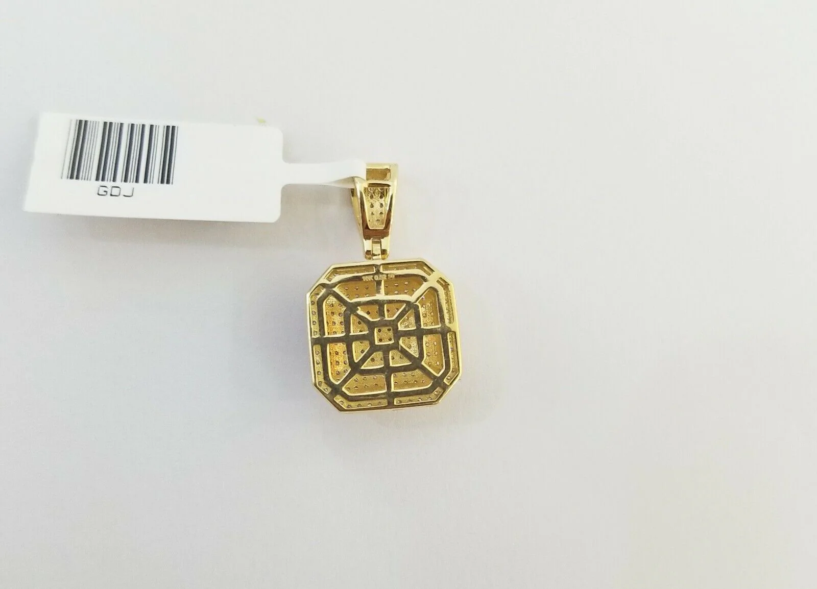 10K Yellow Gold 1/2 CT Real Diamond Pillow Charm 1"Inch Square 3D Dome Pendant - Image 6
