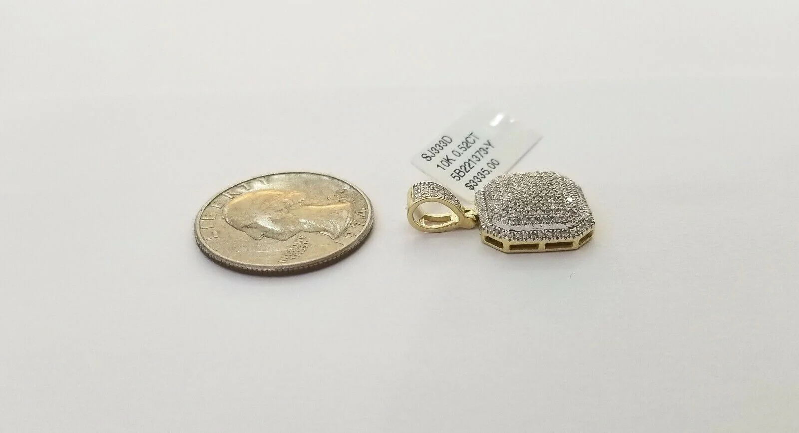10K Yellow Gold 1/2 CT Real Diamond Pillow Charm 1"Inch Square 3D Dome Pendant - Image 7