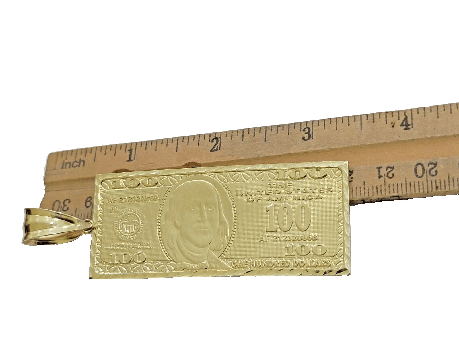 10k Yellow Gold 100 Dollar Bill Charm Pendant 3.5 Inch Necklace Chain Real - Image 2