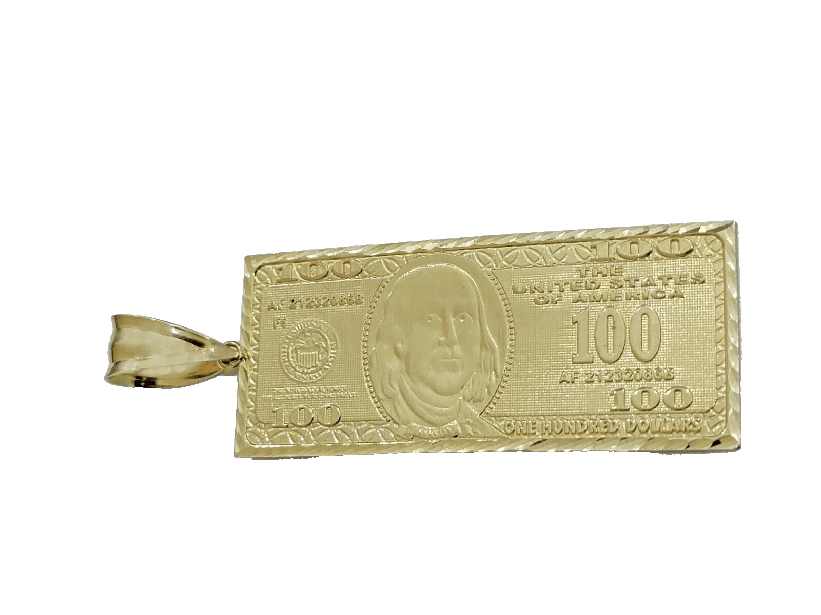 10k Yellow Gold 100 Dollar Bill Charm Pendant 3.5 Inch Necklace Chain Real - Image 3