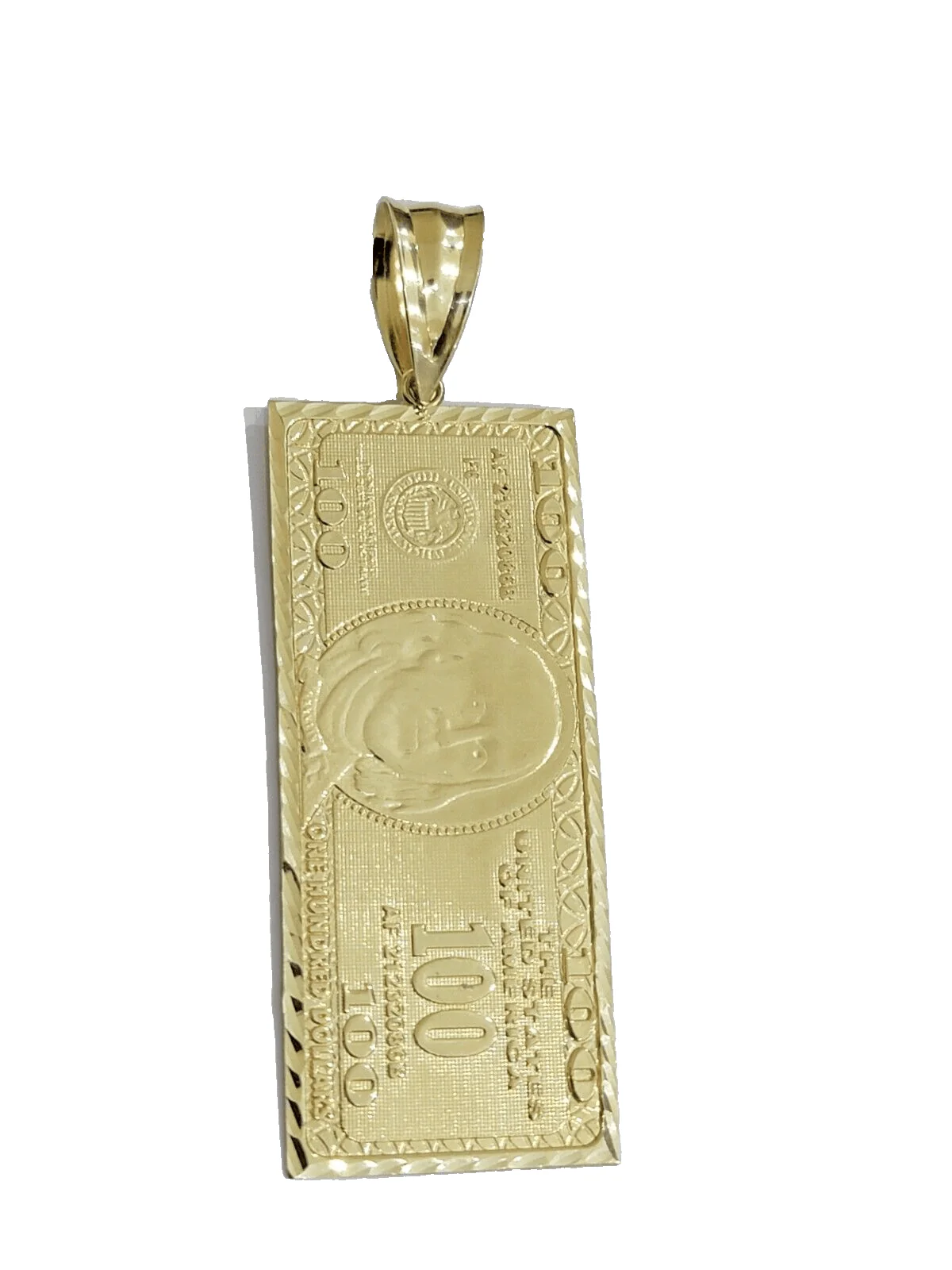 10k Yellow Gold 100 Dollar Bill Charm Pendant 3.5 Inch Necklace Chain Real - Image 4
