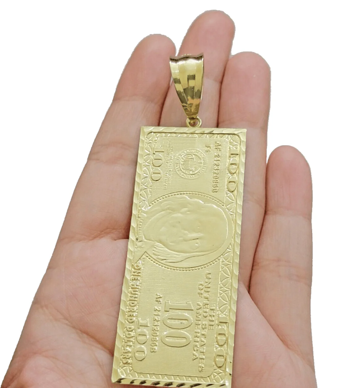 10k Yellow Gold 100 Dollar Bill Charm Pendant 3.5 Inch Necklace Chain Real - Image 5