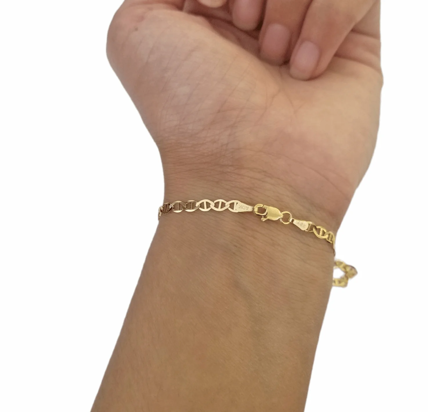 10K Yellow Gold 3mm Mariner Anchor Link Bracelet 8" Inch Lobster Lock - Image 2