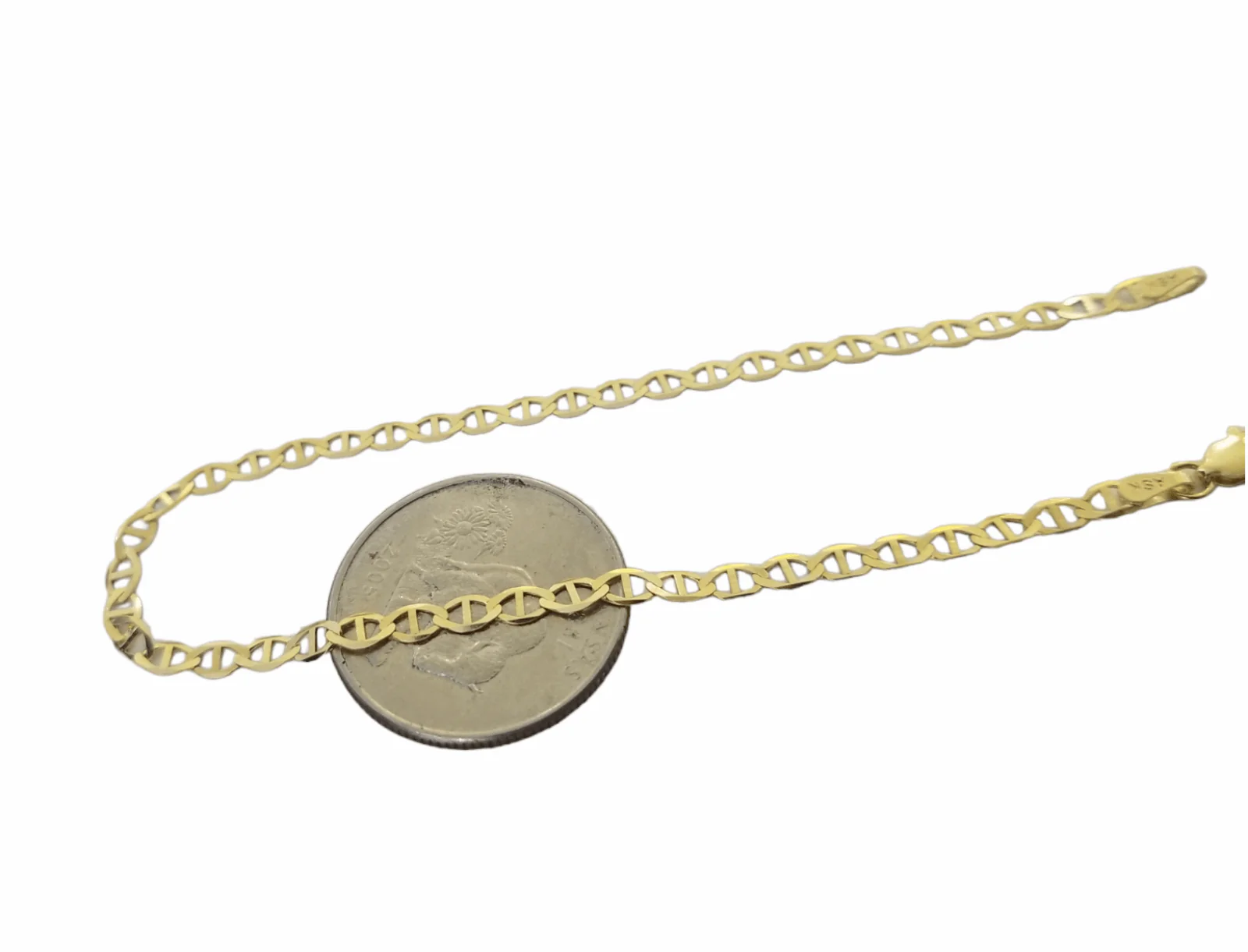 10K Yellow Gold 3mm Mariner Anchor Link Bracelet 8" Inch Lobster Lock - Image 7