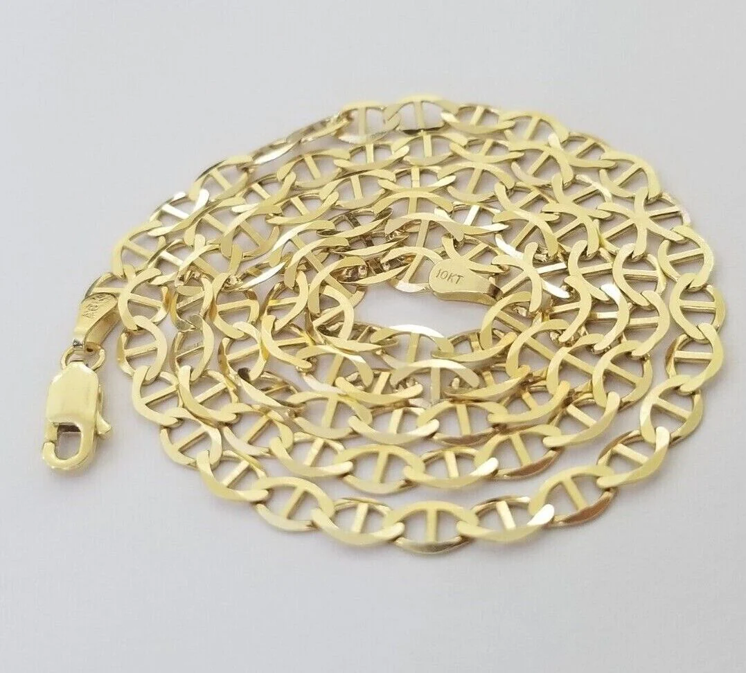 10K Yellow Gold 4mm Mariner Anchor LInk Chain Pendant Necklace 20"-24" Inch - Image 2