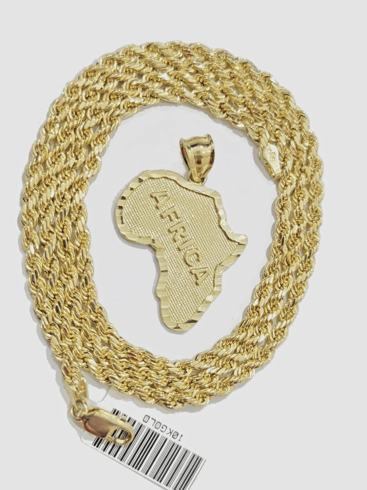 10k Yellow Gold Africa Map Charm Rope Chain 18 Inch Necklace Pendant SET - Image 10