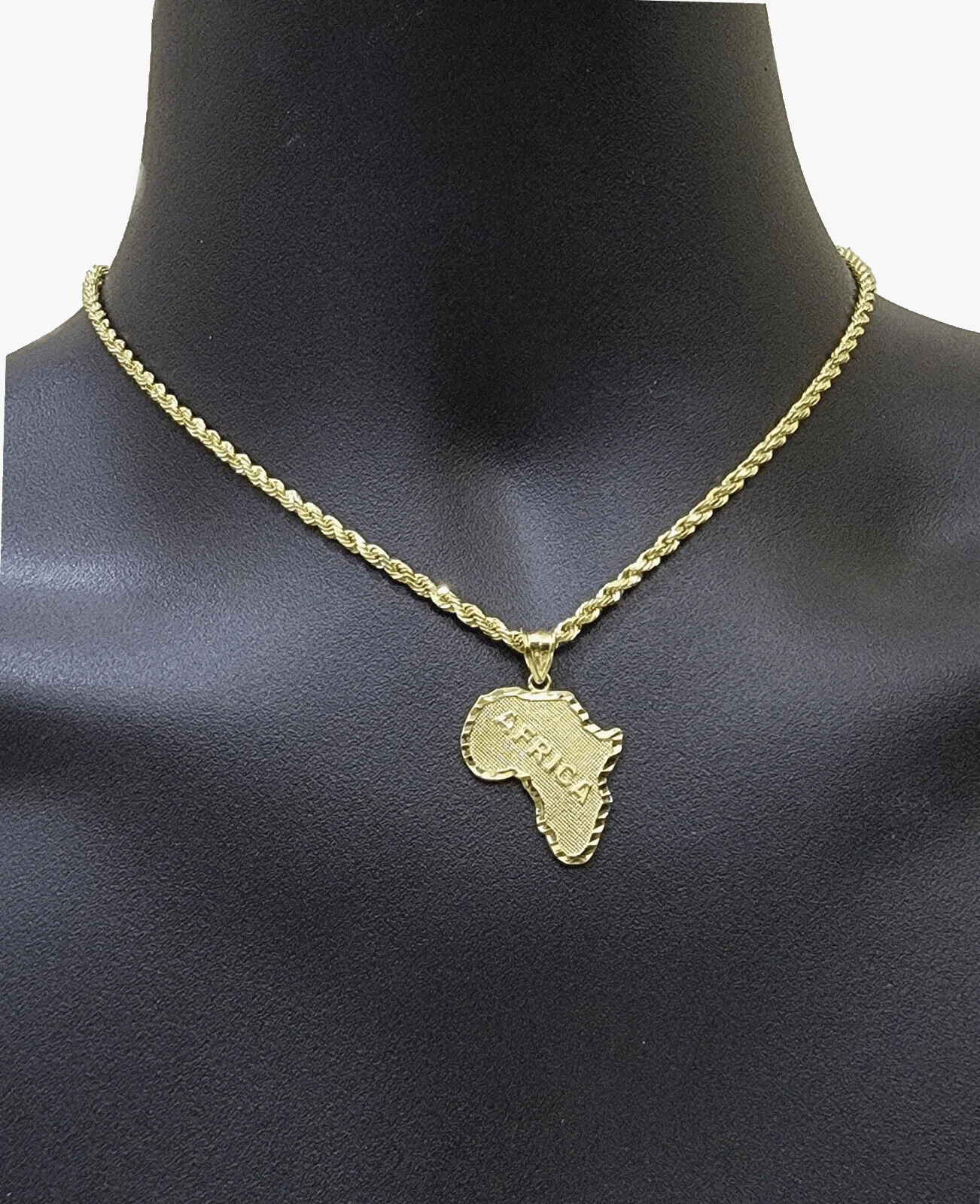 10k Yellow Gold Africa Map Charm Rope Chain 26 Inch Necklace Pendant SET - Image 6