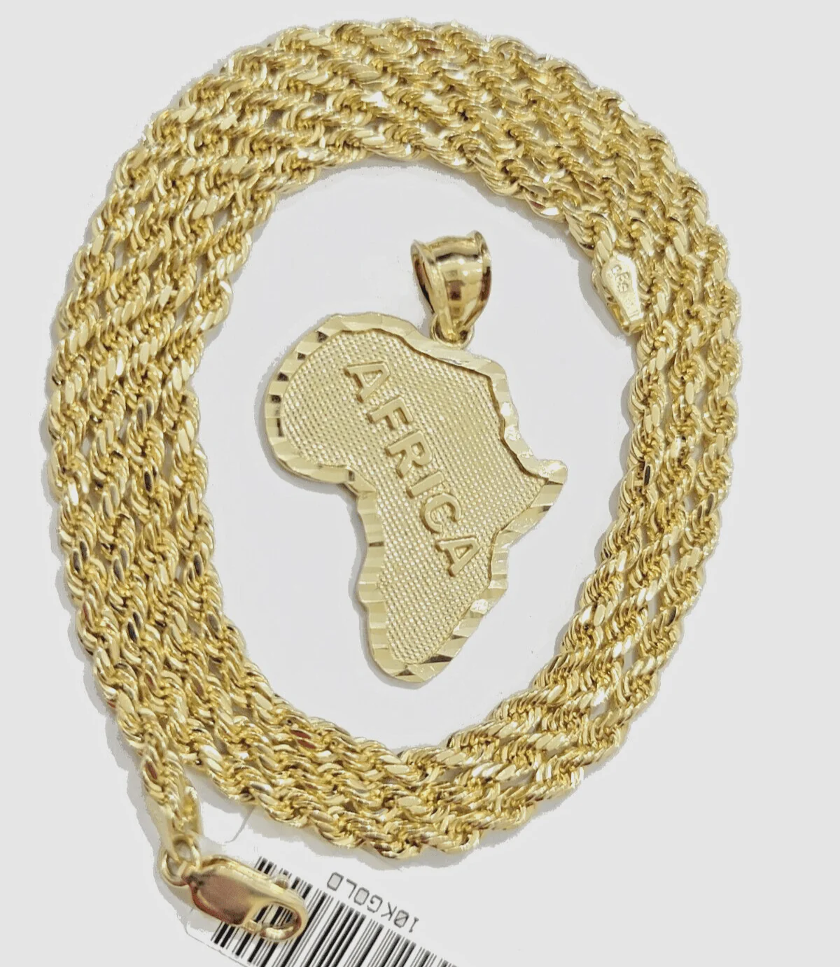 10k Yellow Gold Africa Map Charm Rope Chain 26 Inch Necklace Pendant SET - Image 7