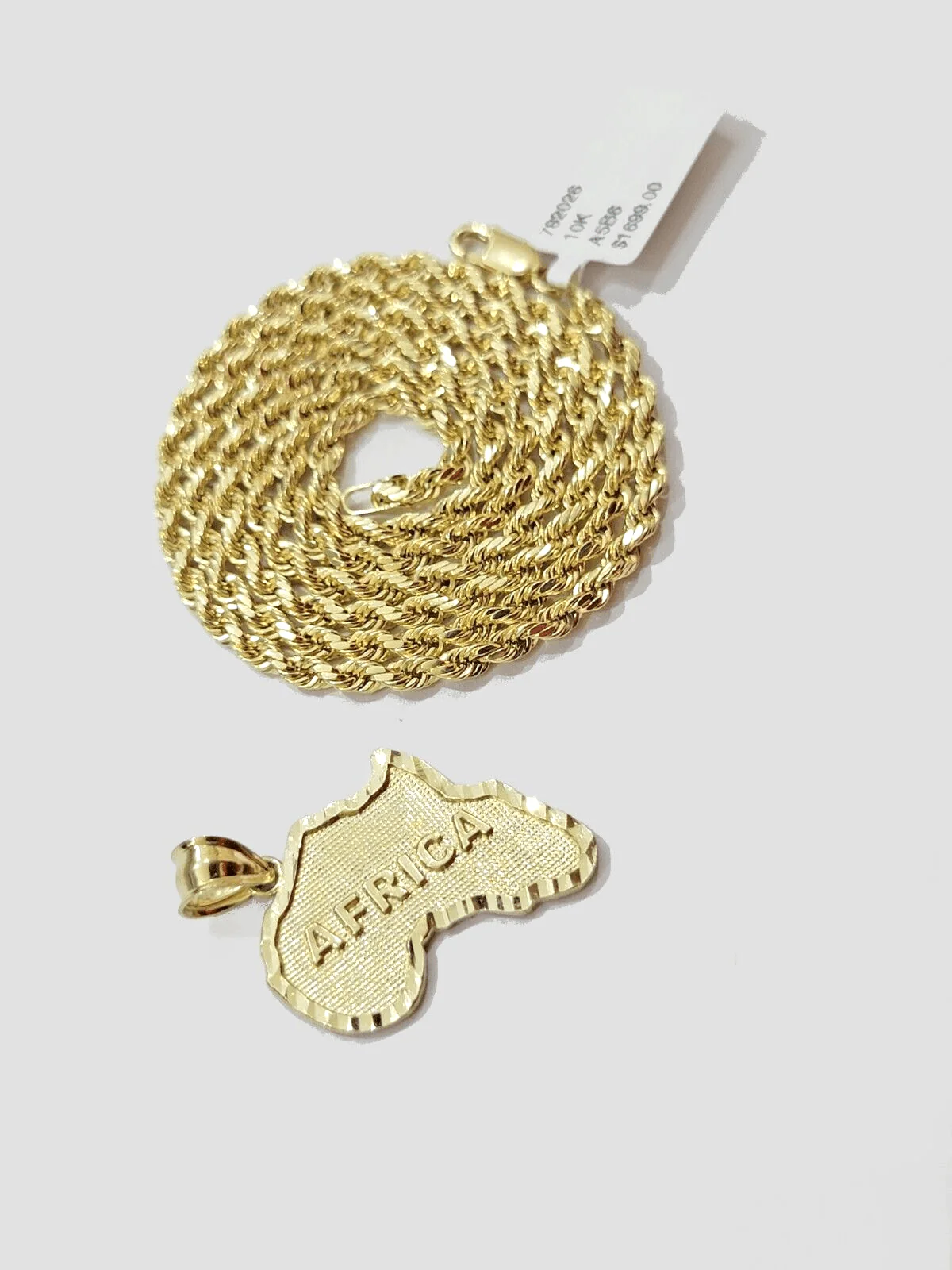 10k Yellow Gold Africa Map Charm Rope Chain Pendant 22 Inch Necklace 10kt - Image 11