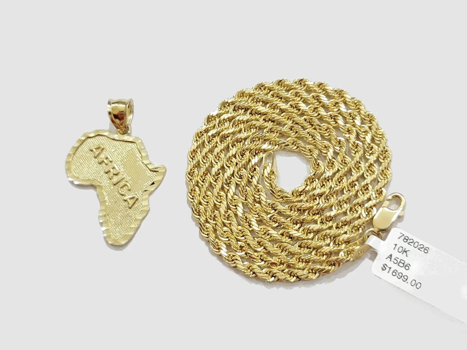 10k Yellow Gold Africa Map Charm Rope Chain Pendant 22 Inch Necklace 10kt - Image 8