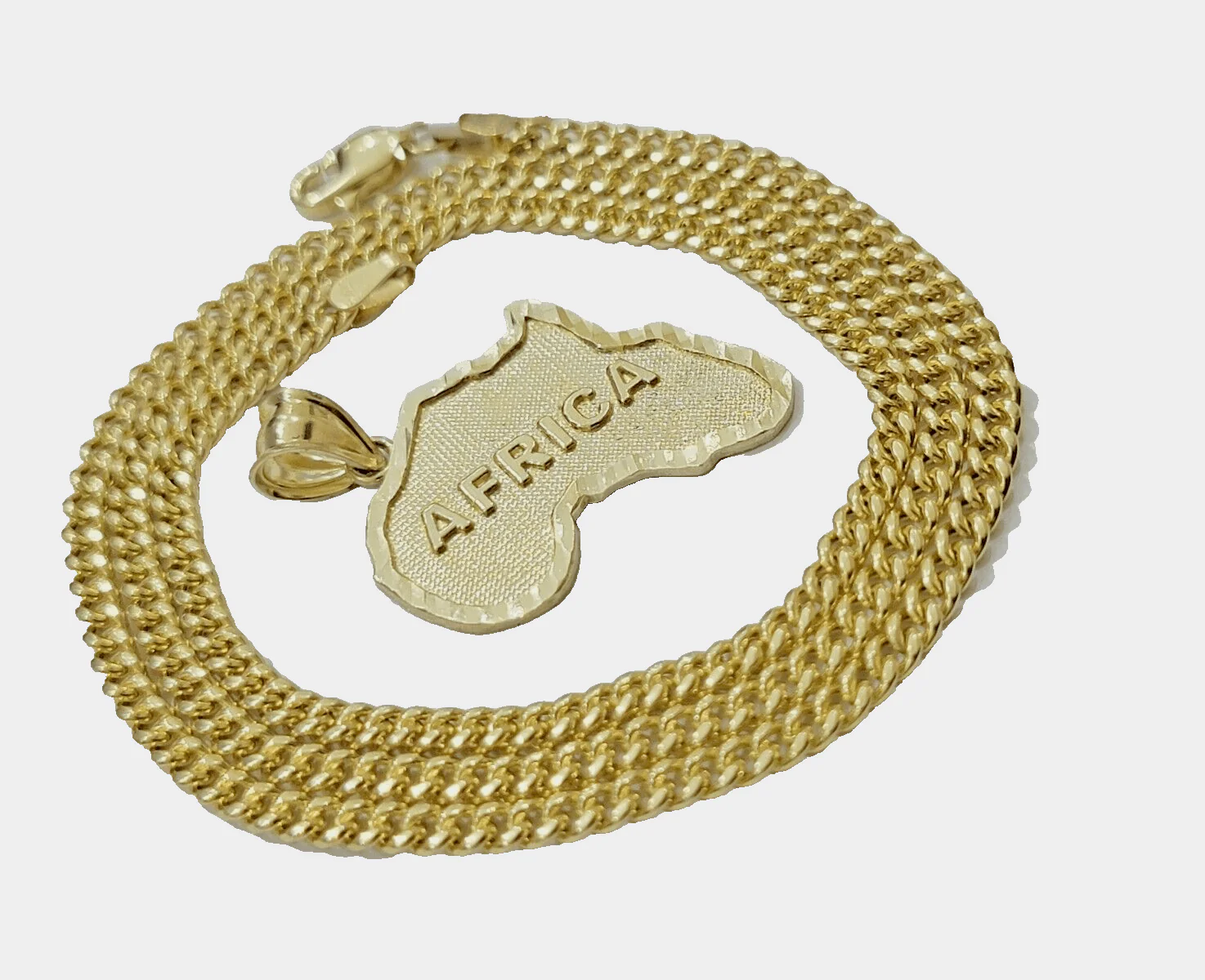 10k Yellow Gold Africa Map Miami Cuban Chain Charm Pendant 18 Inch Necklace - Image 12