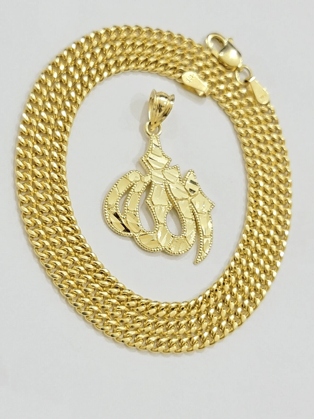 10k Yellow Gold Allah Charm Miami Cuban Chain 18 Inch Necklace 10kt Pendant Real