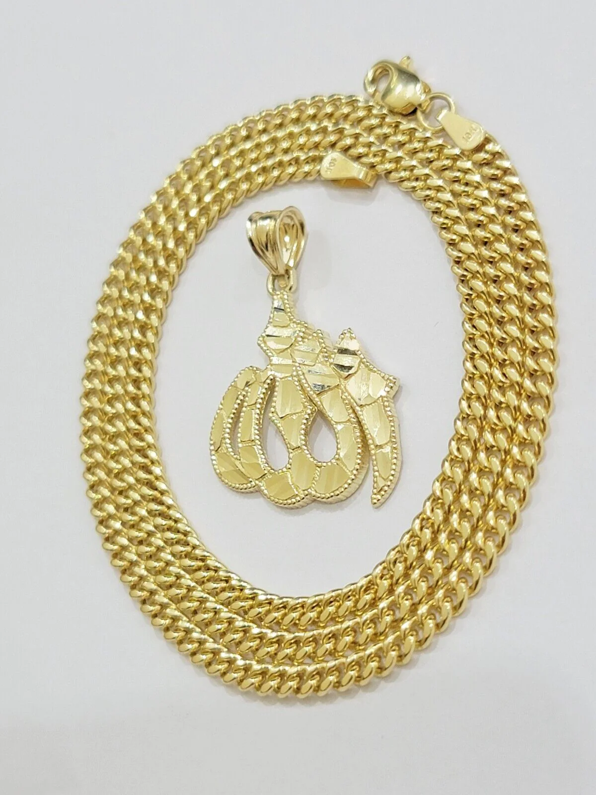 10k Yellow Gold Allah Charm Miami Cuban Chain 18 Inch Necklace 10kt Pendant Real - Image 8
