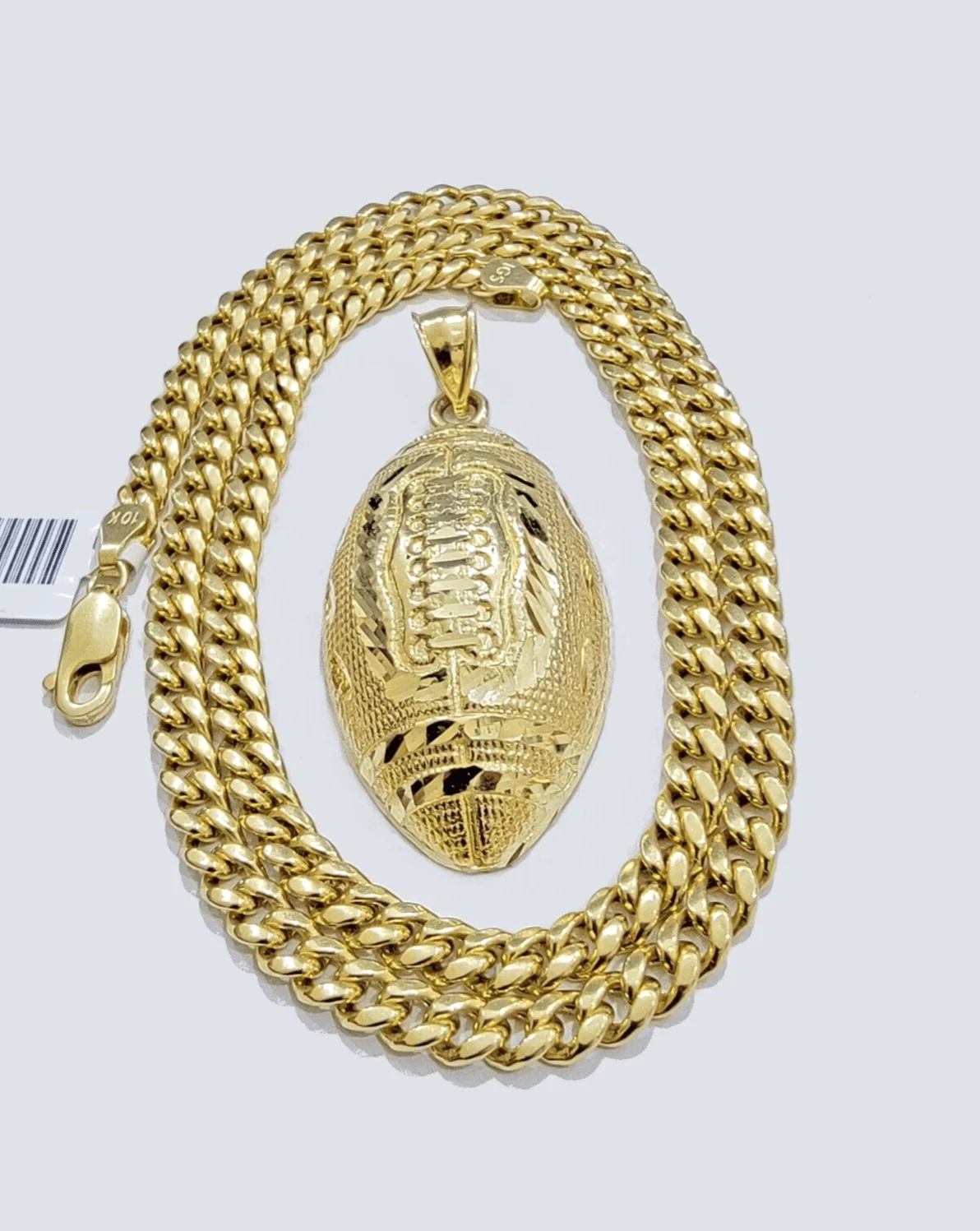 10k Yellow Gold American Football Charm Miami Cuban Chain 4mm 18 Inch Necklace - Image 3