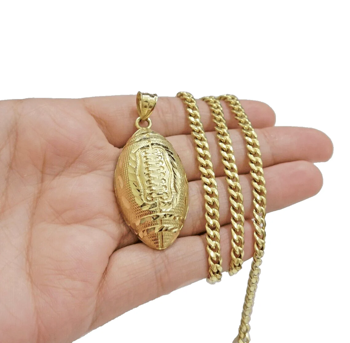 10k Yellow Gold American Football Charm Miami Cuban Chain 4mm 18 Inch Necklace - Image 4