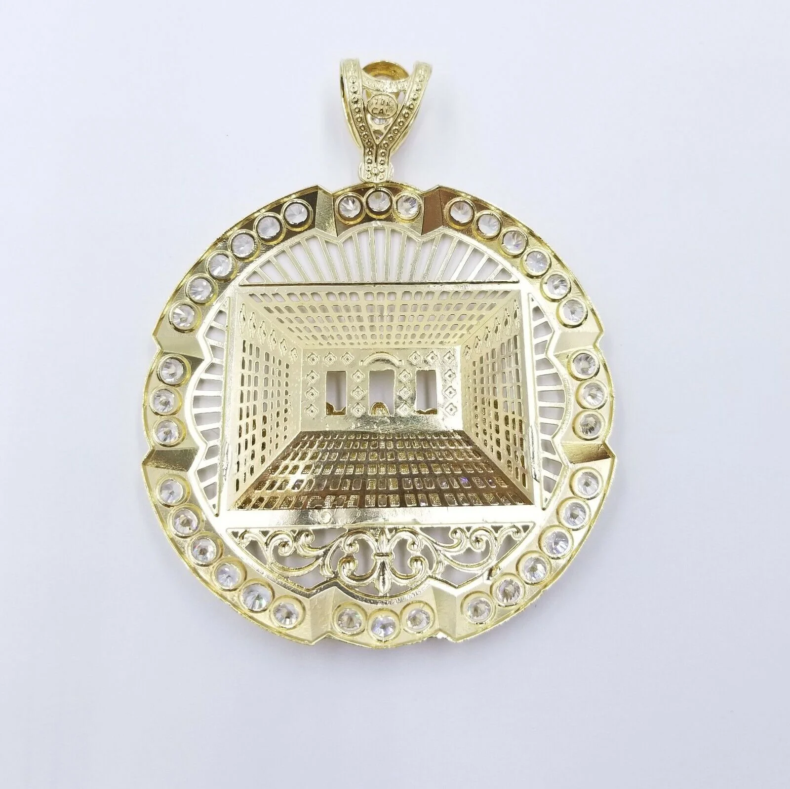 10k Yellow Gold Apostles Last Supper Round Pendant Diamond Cut Men 3.75" 75mm - Image 3