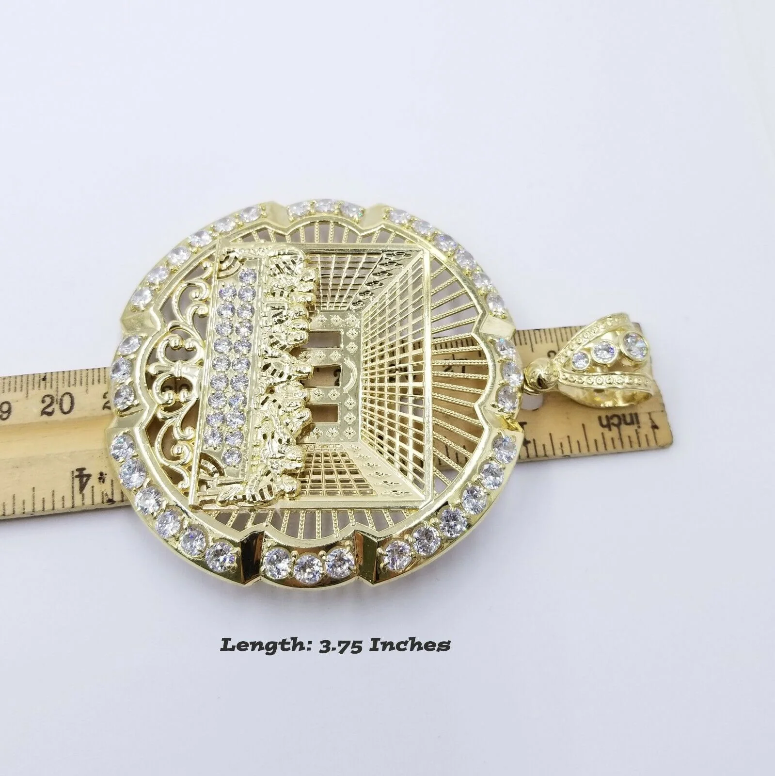 10k Yellow Gold Apostles Last Supper Round Pendant Diamond Cut Men 3.75" 75mm - Image 5