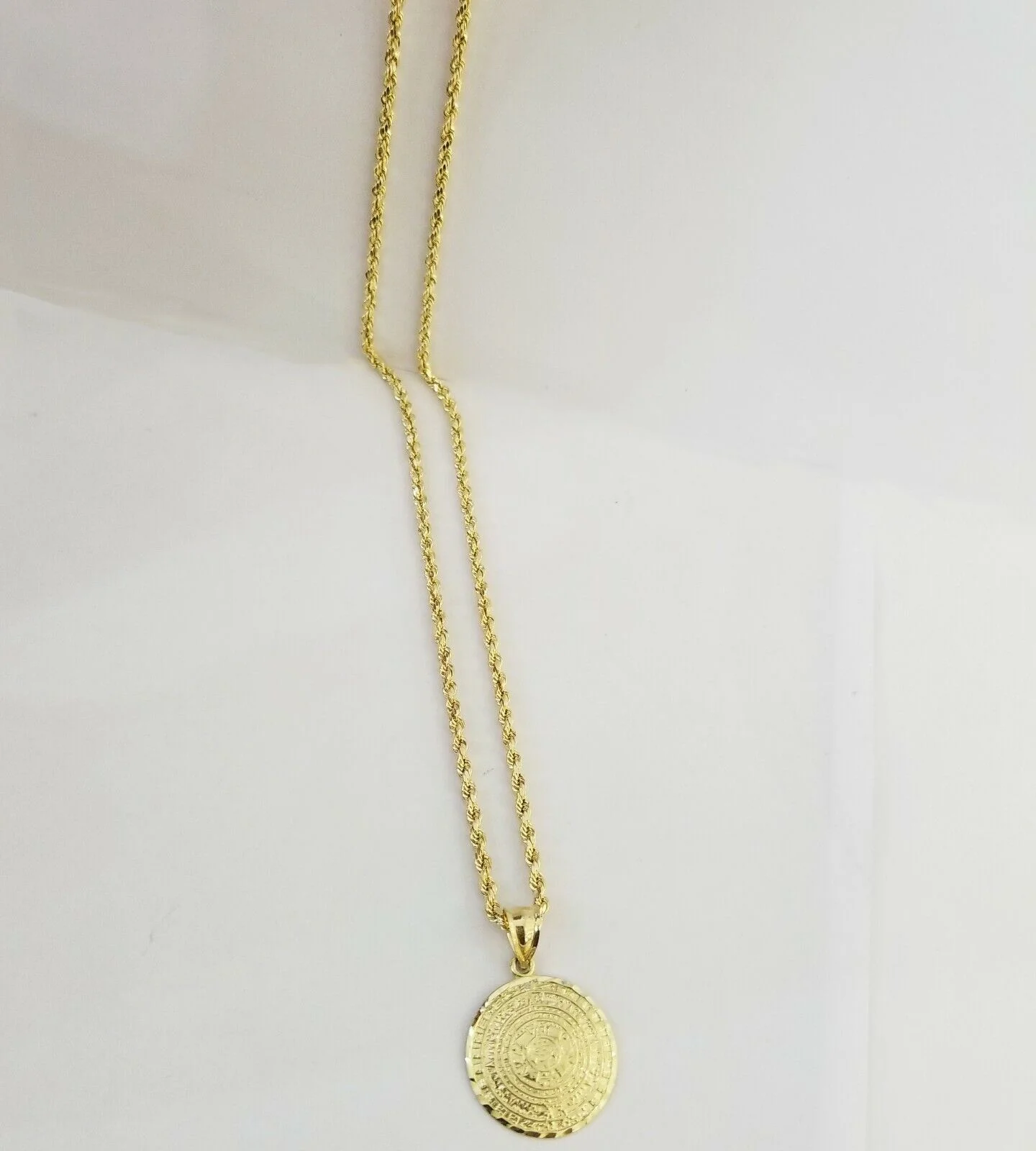 10k Yellow Gold Aztec Calendar charm 3mm rope chain Real Gold set - Image 7