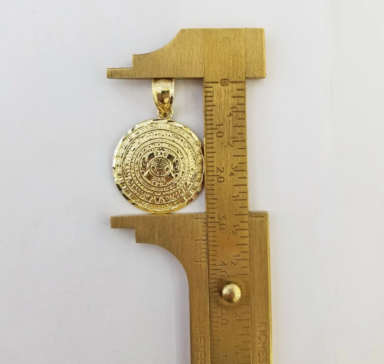 10k Yellow Gold Aztec Calendar Charm Pendant Men Women 10kt Real Gold - Image 2