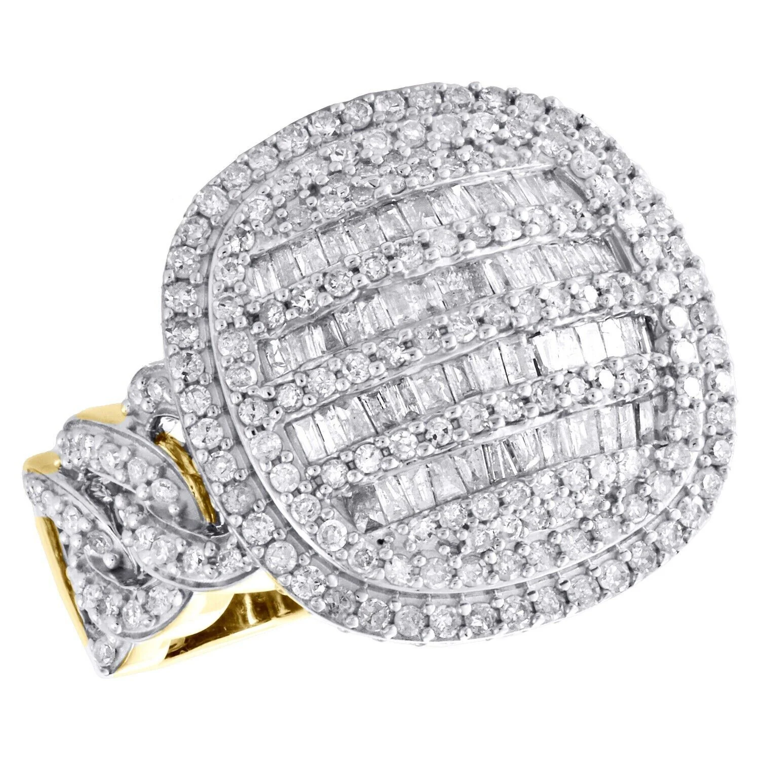 10K Yellow Gold Baguette Diamond Statement Cuban Link Dome Pinky Ring 1.7CT REAL - Image 2