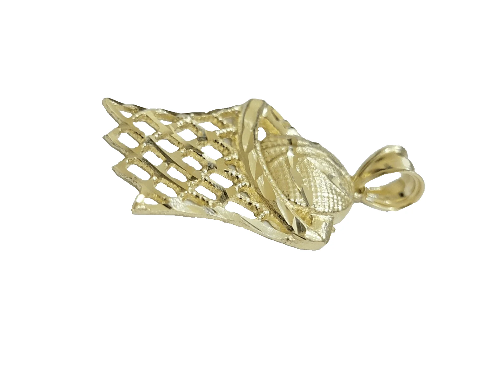 10k Yellow Gold Basketball Net Charm Pendant 1'' Inch Diamond Cut Real 10kt - Image 6