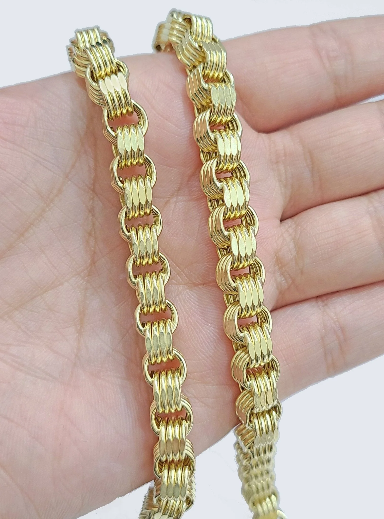 10k Yellow Gold Box Byzantine Chain 7mm 22" inch Unisex Real 10kt Necklace Men's - Image 3