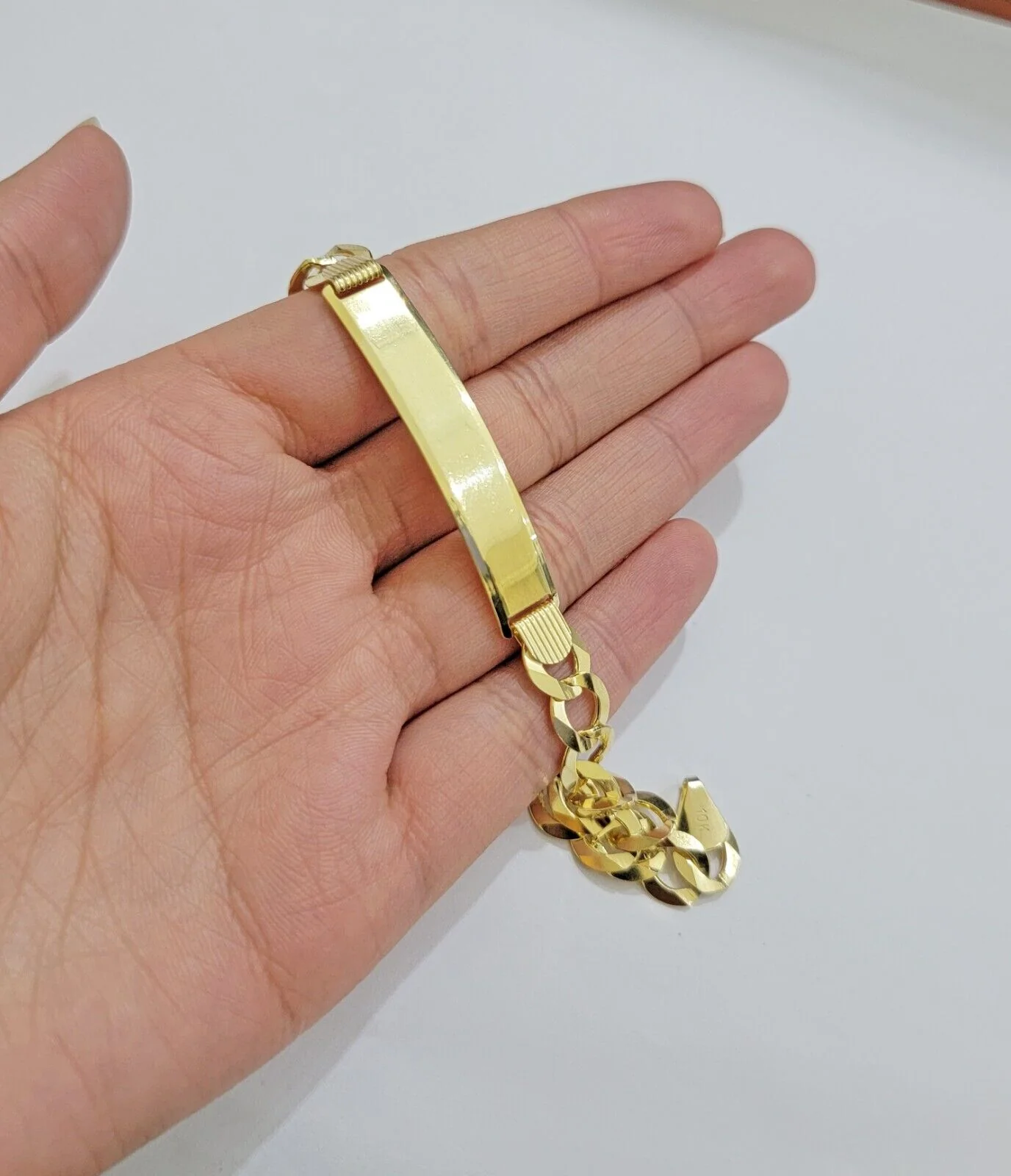10k Yellow Gold Bracelet ID Cuban Curb Link 9.5mm 8.5 Inch Name Plate SOLID REAL - Image 3