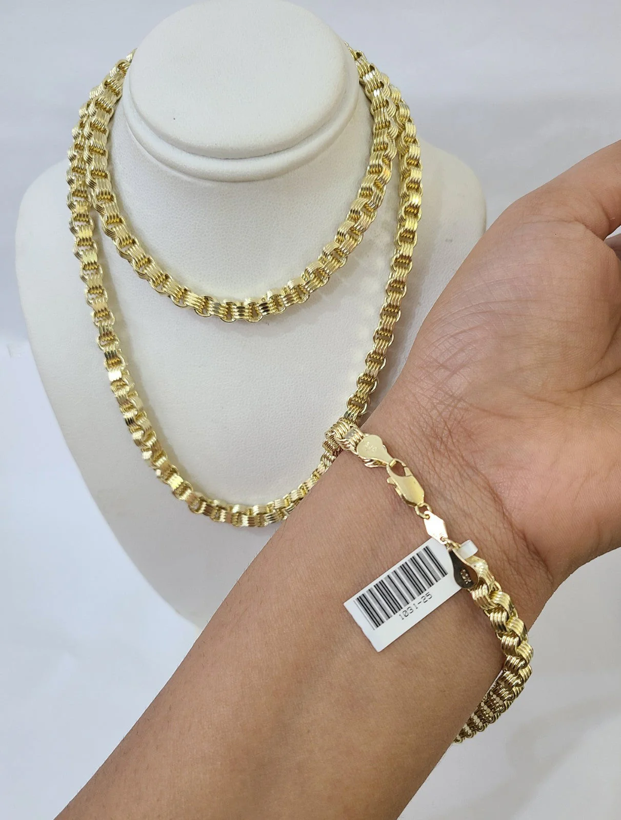 10k Yellow Gold Byzantine Chain 5mm Necklace Bracelet Set Real Men Women Real - Image 3