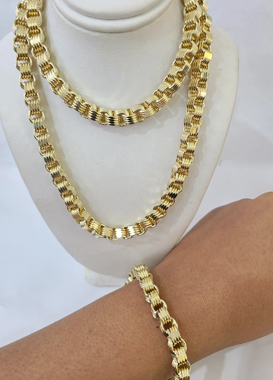 10k Yellow Gold Byzantine Chain 6mm Necklace Bracelet Set Real Men Women Real - Image 3