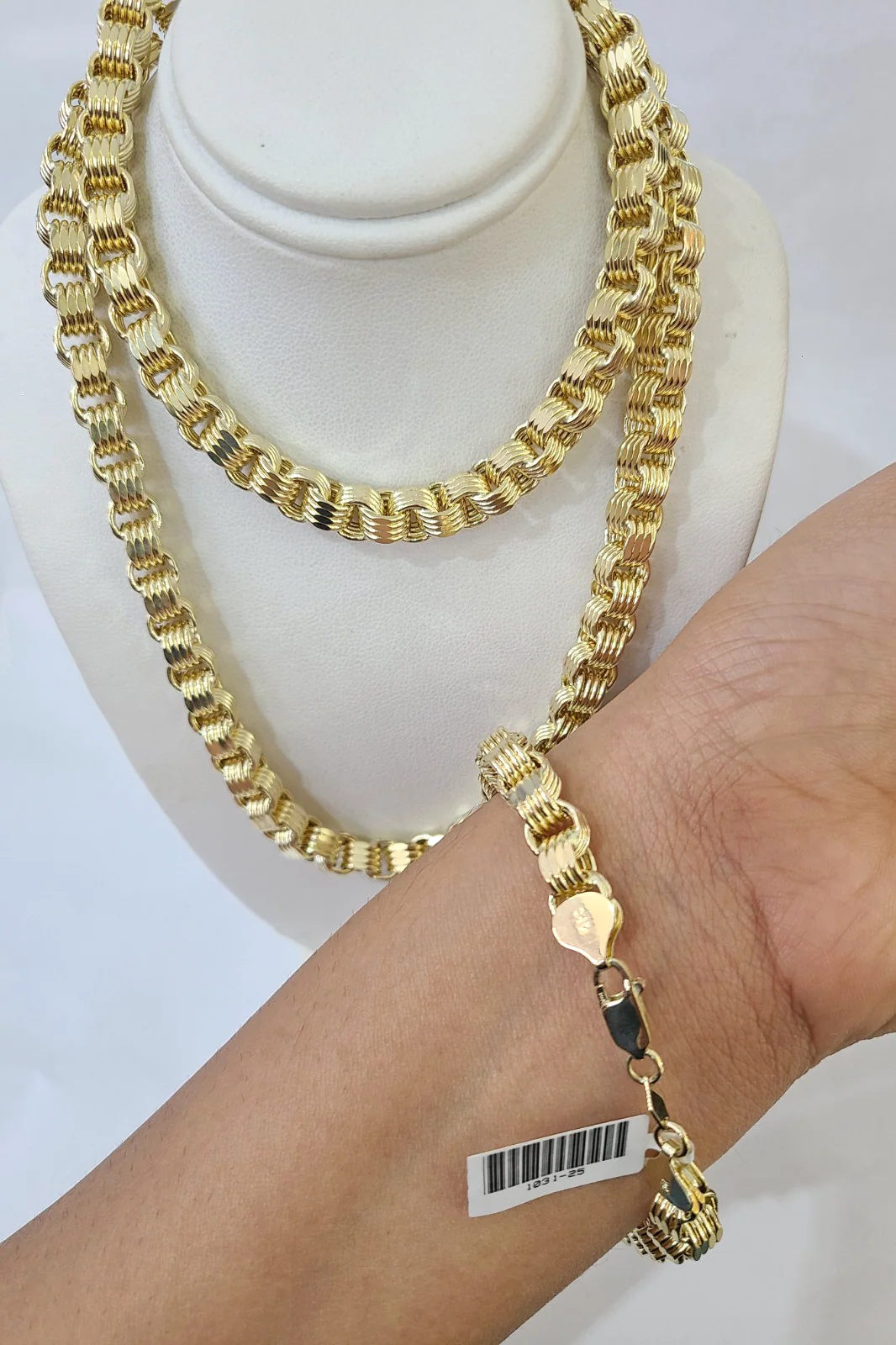 10k Yellow Gold Byzantine Chain 7mm Necklace Bracelet Set Real Men Women Real - Image 3