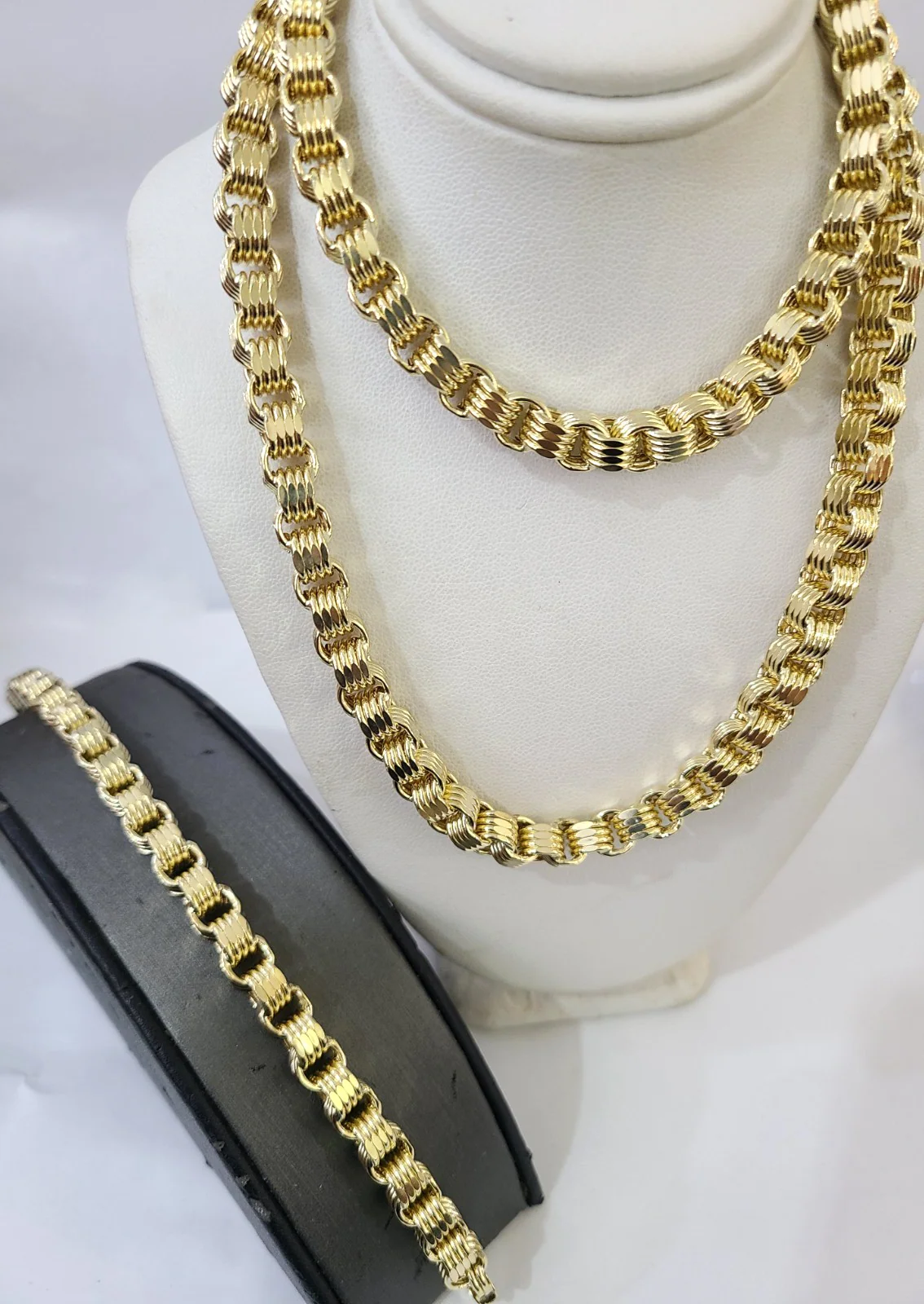 10k Yellow Gold Byzantine Chain 7mm Necklace Bracelet Set Real Men Women Real - Image 5