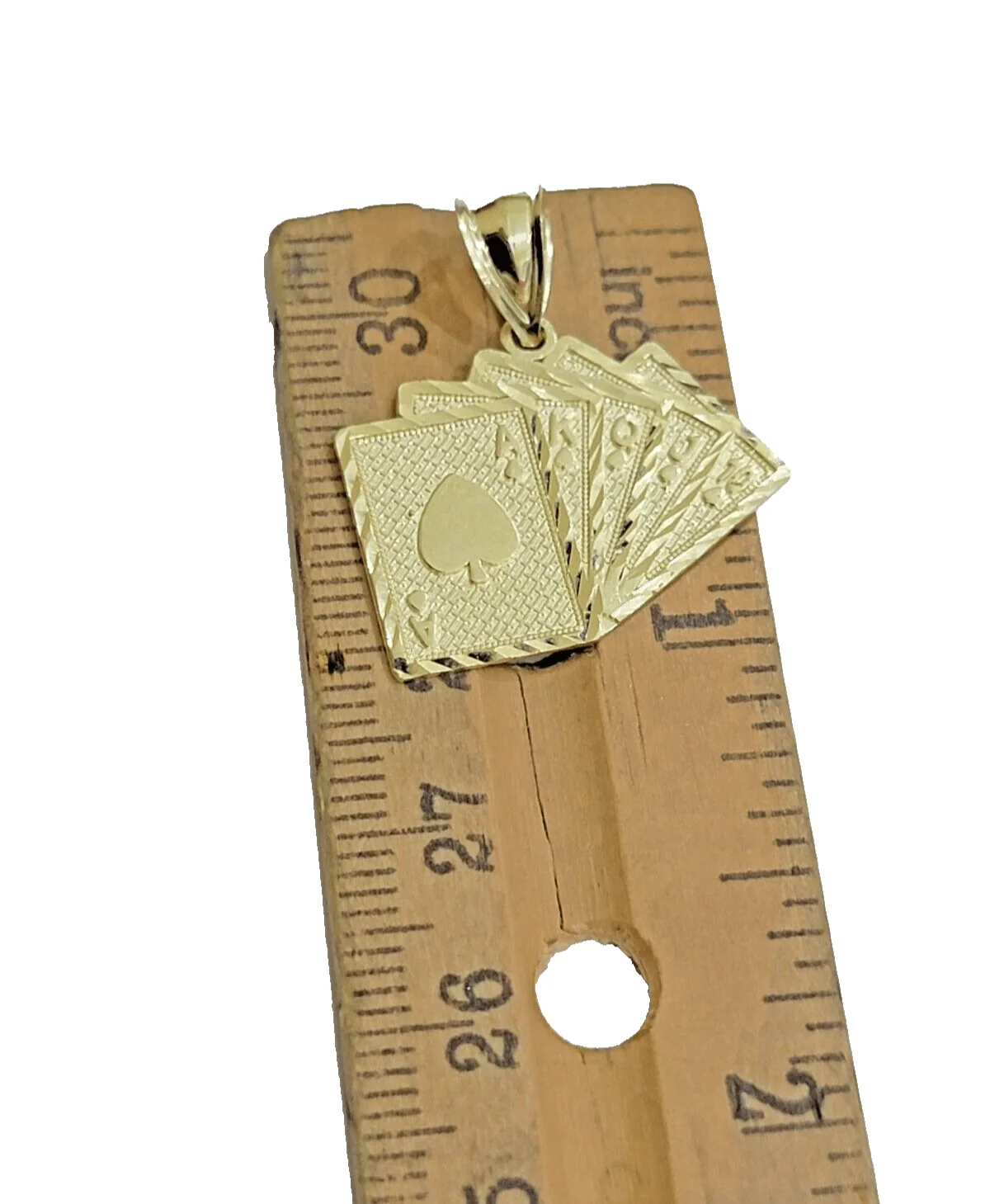 10k Yellow Gold Card Charm Royal Flush Pendant 1'' Necklace Chain 10kt Real - Image 3