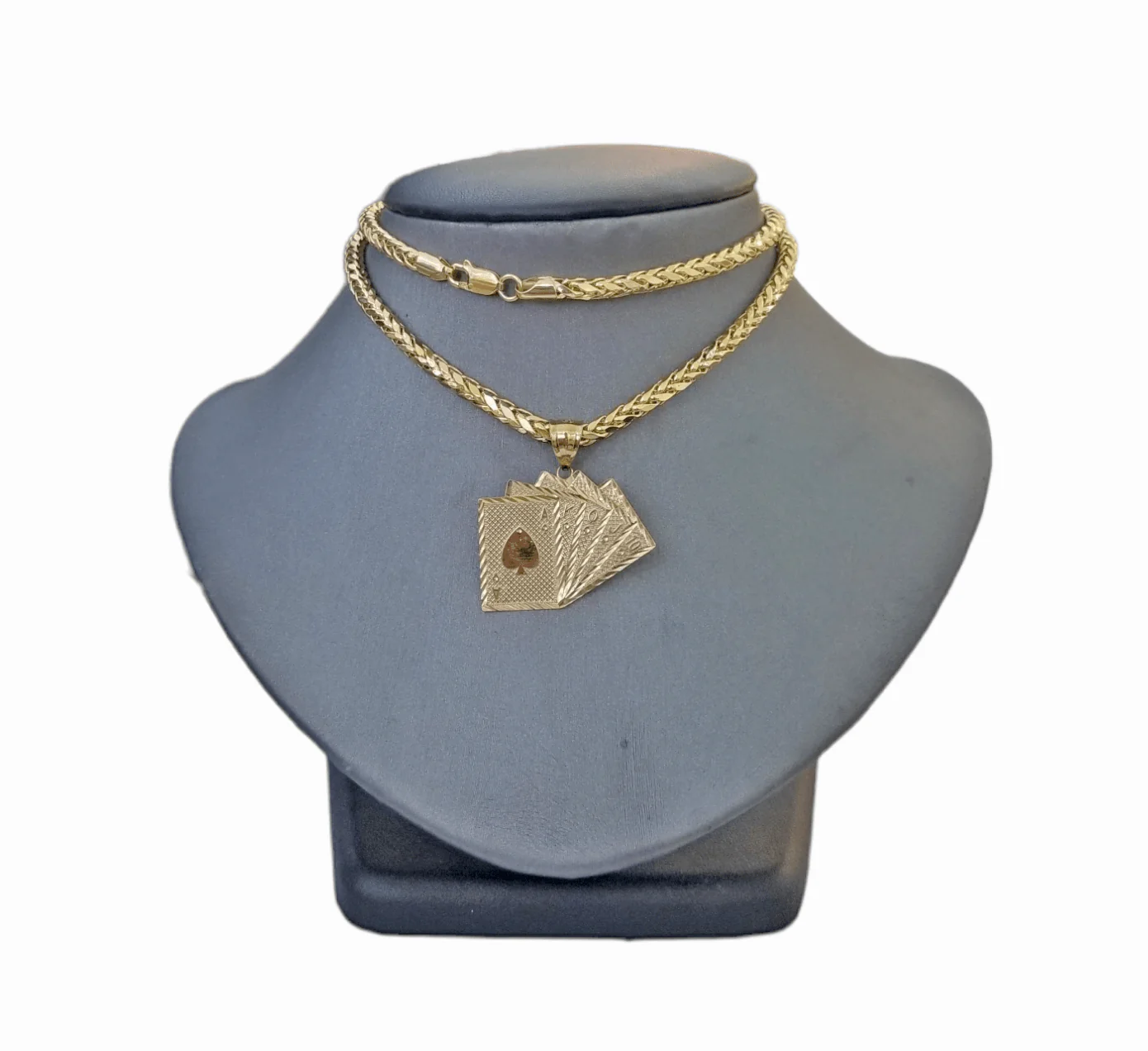 10k Yellow Gold Card Game Pendent 4mm Palm Chain 22" Inch Necklace - Image 2