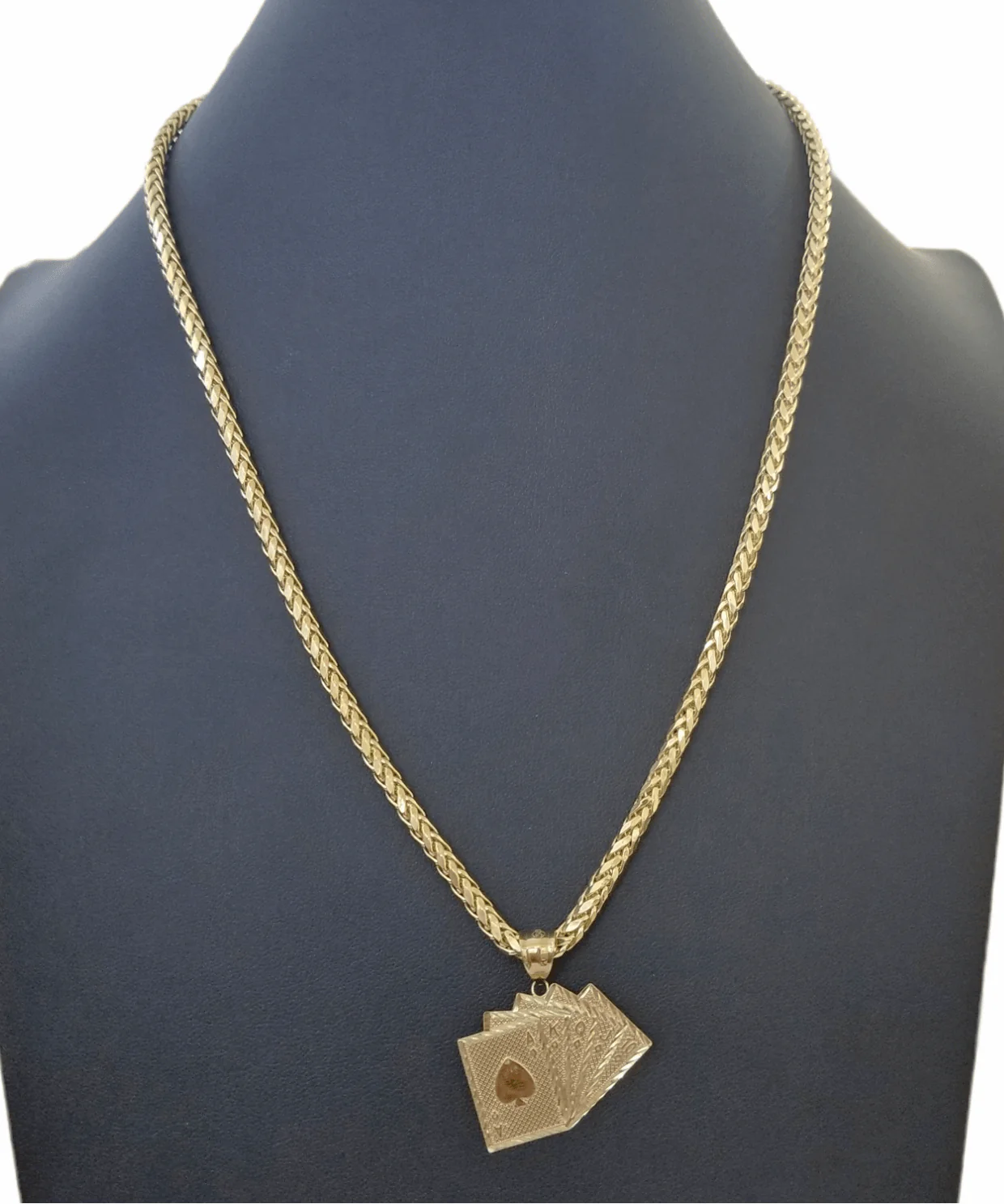 10k Yellow Gold Card Game Pendent 4mm Palm Chain 22" Inch Necklace - Image 3