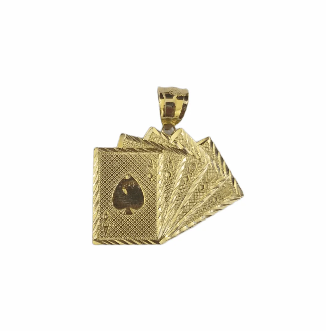10k Yellow Gold Card Game Pendent 4mm Palm Chain 22" Inch Necklace - Image 5