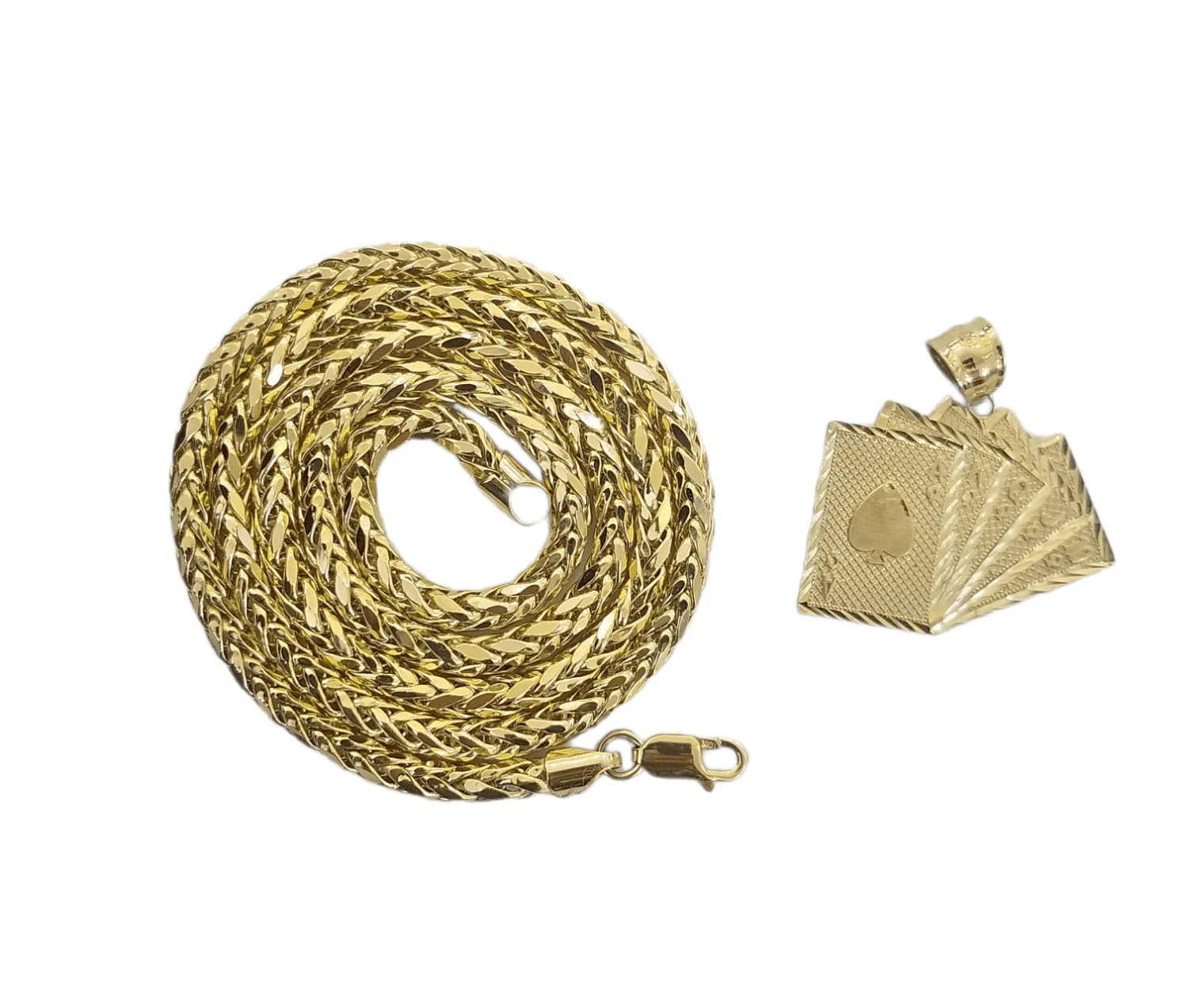 10k Yellow Gold Card Game Pendent 4mm Palm Chain 22" Inch Necklace - Image 7