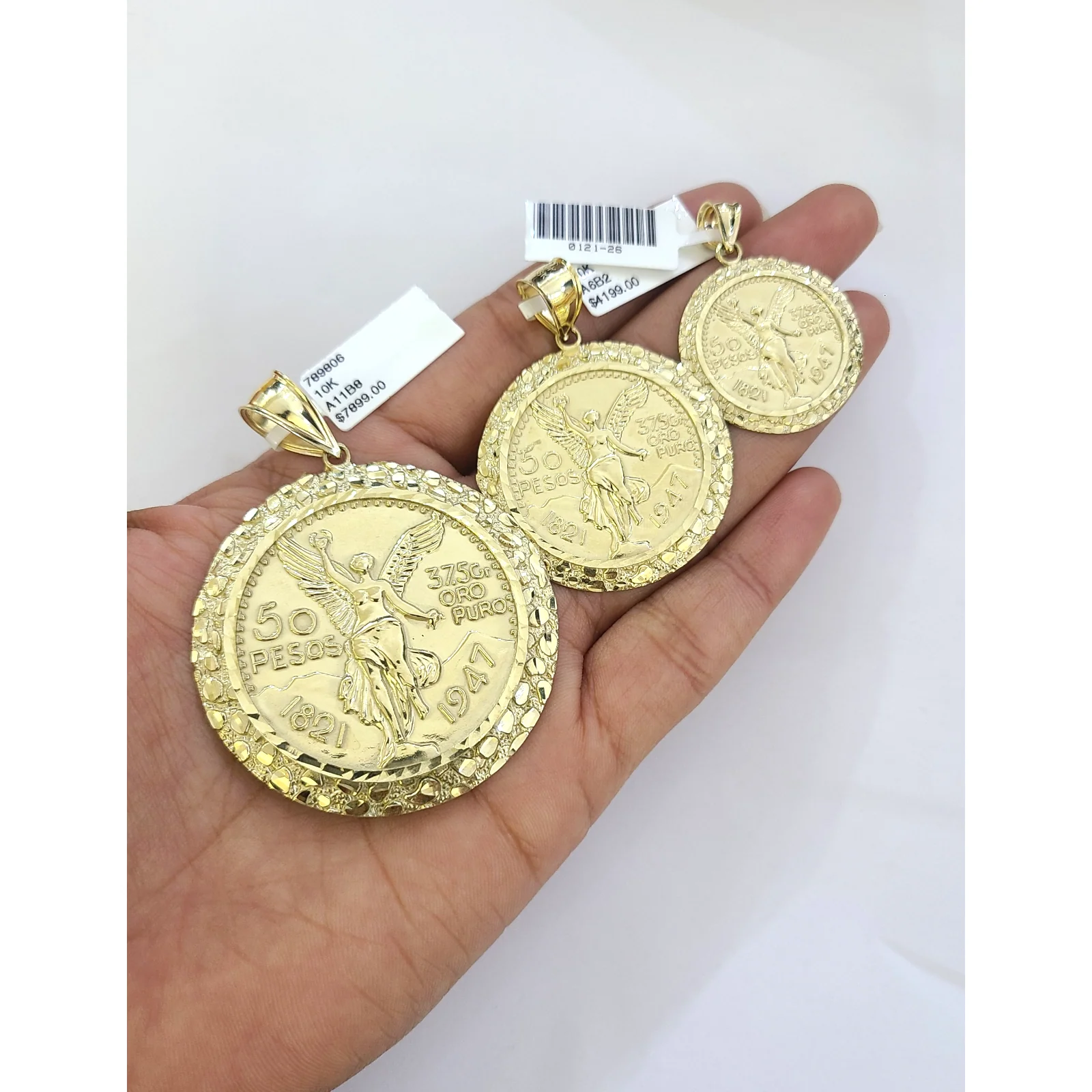 10k Yellow Gold Centenario Coin Charm 50 Pesos 1947 Nugget Bezel - Image 2