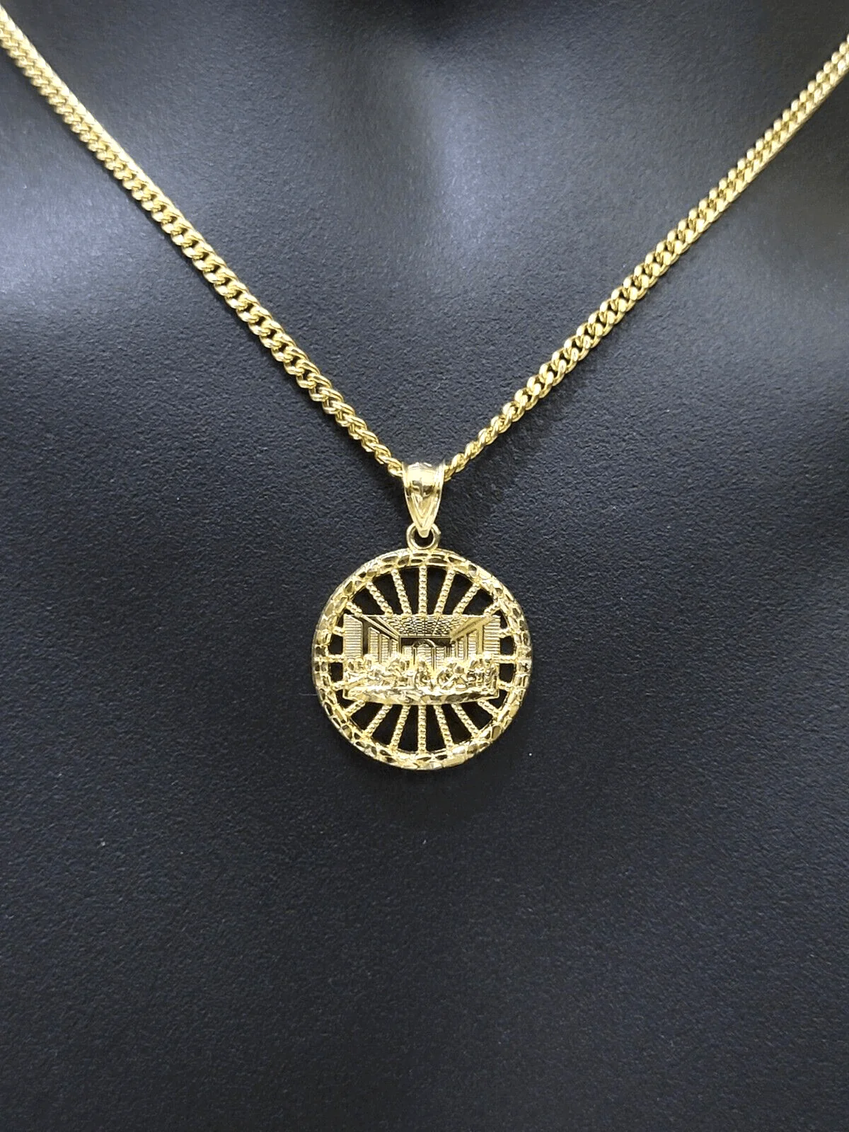 10k Yellow Gold chain Charm Pendant set Miami Cuban 4mm 20 Inch & Last supper - Image 10