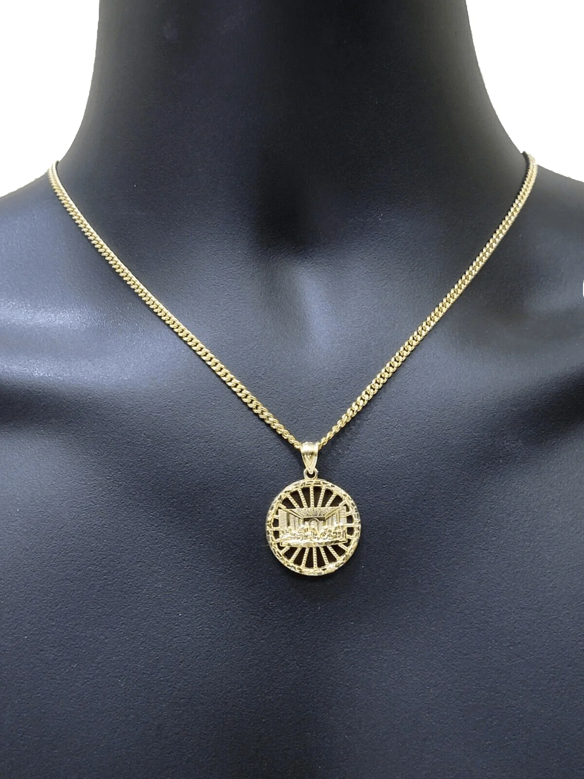 10k Yellow Gold chain Charm Pendant set Miami Cuban 4mm 20 Inch & Last supper - Image 6