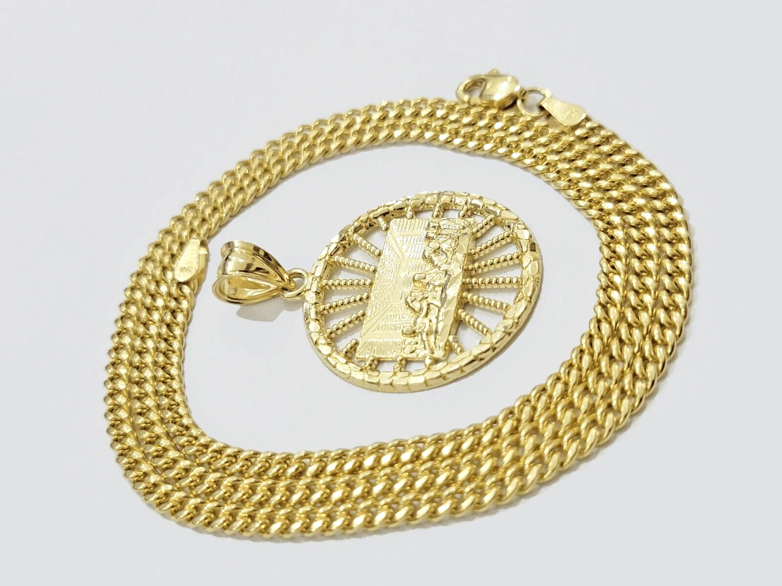 10k Yellow Gold chain Charm Pendant set Miami Cuban 4mm 24 Inch & Last supper - Image 12