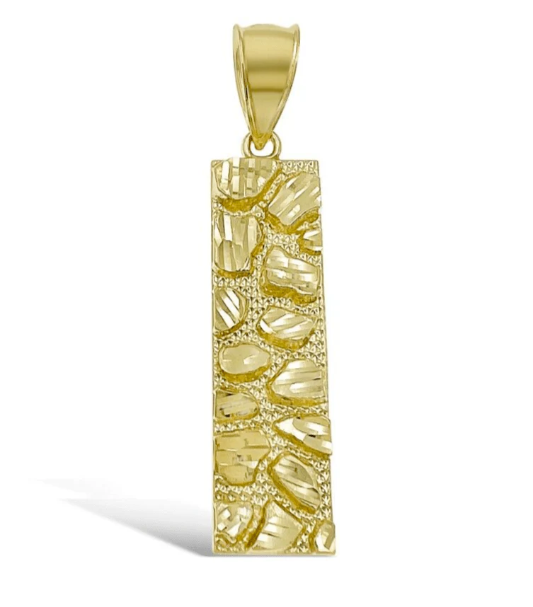 10k Yellow Gold Charm Nugget Bar Mens Pendant REAL 10KT - Image 2