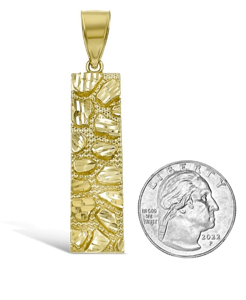 10k Yellow Gold Charm Nugget Bar Mens Pendant REAL 10KT - Image 4