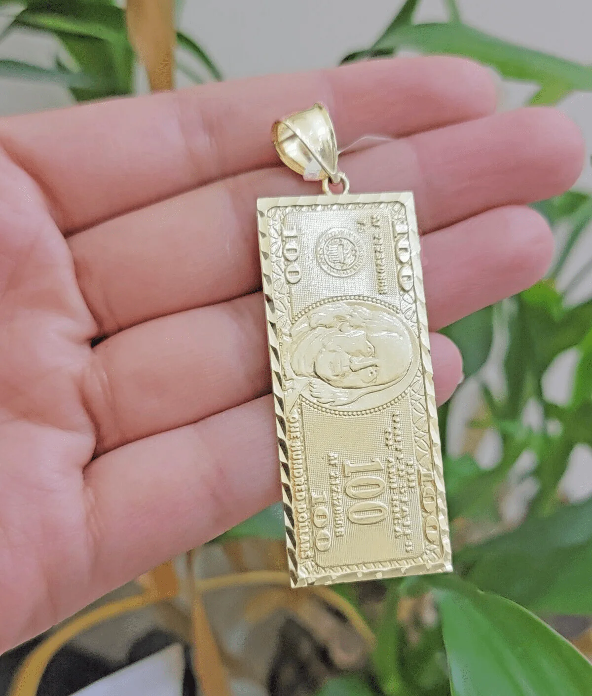 10k Yellow Gold Charm Pendant 100 Dollar Bill Mens REAL 10kt