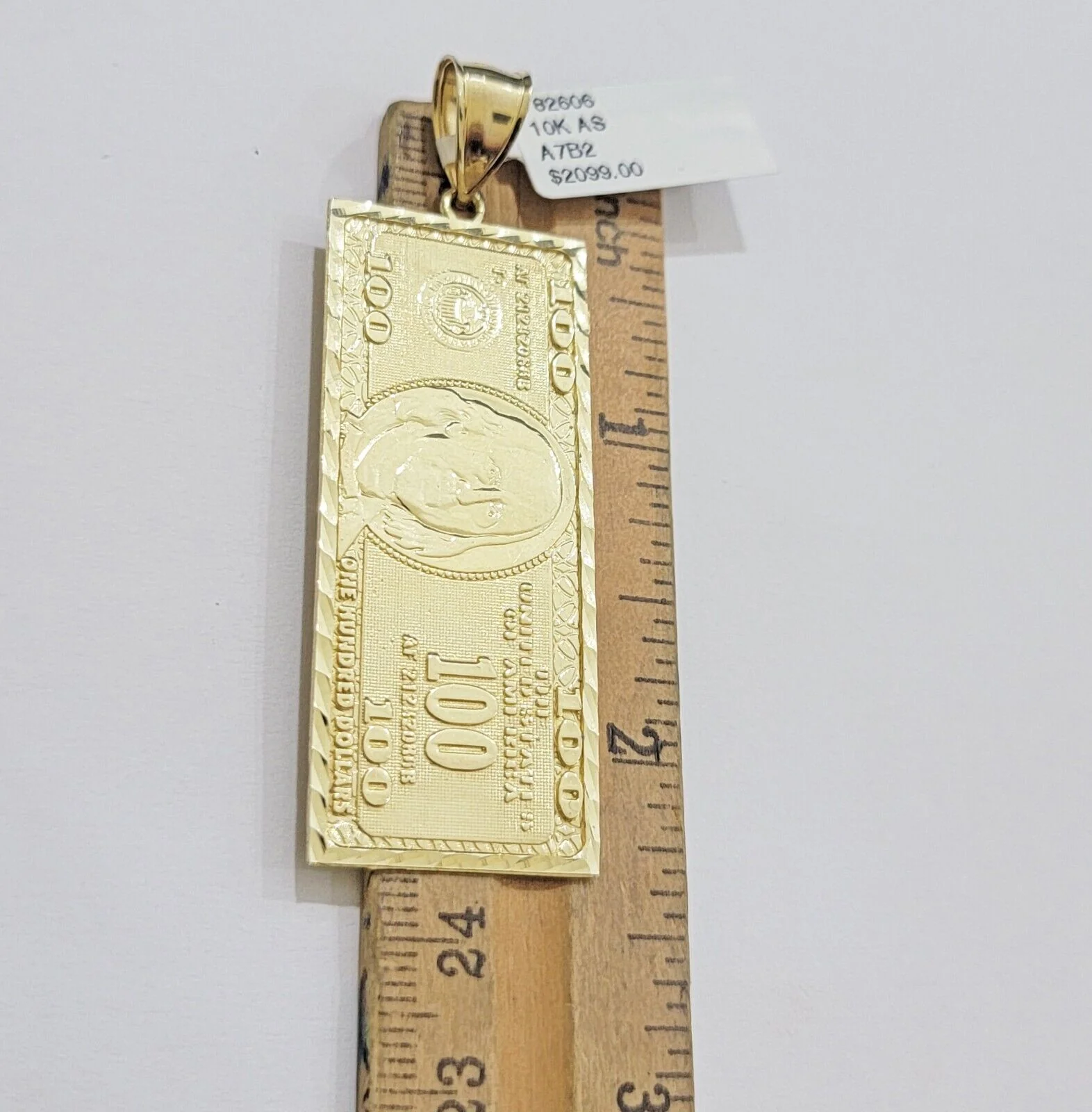 10k Yellow Gold Charm Pendant 100 Dollar Bill Mens REAL 10kt - Image 2