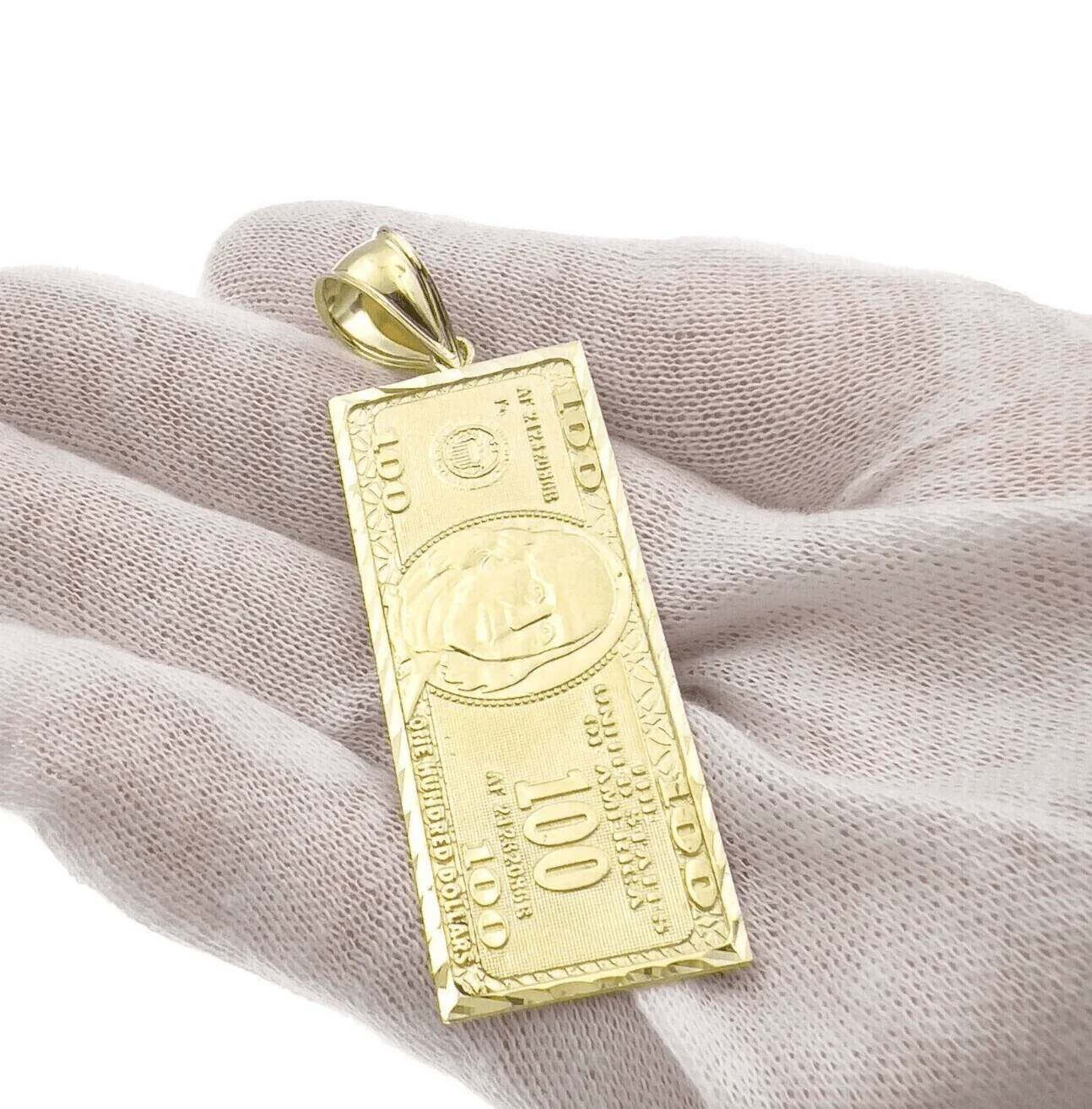 10k Yellow Gold Charm Pendant 100 Dollar Bill Mens REAL 10kt - Image 4