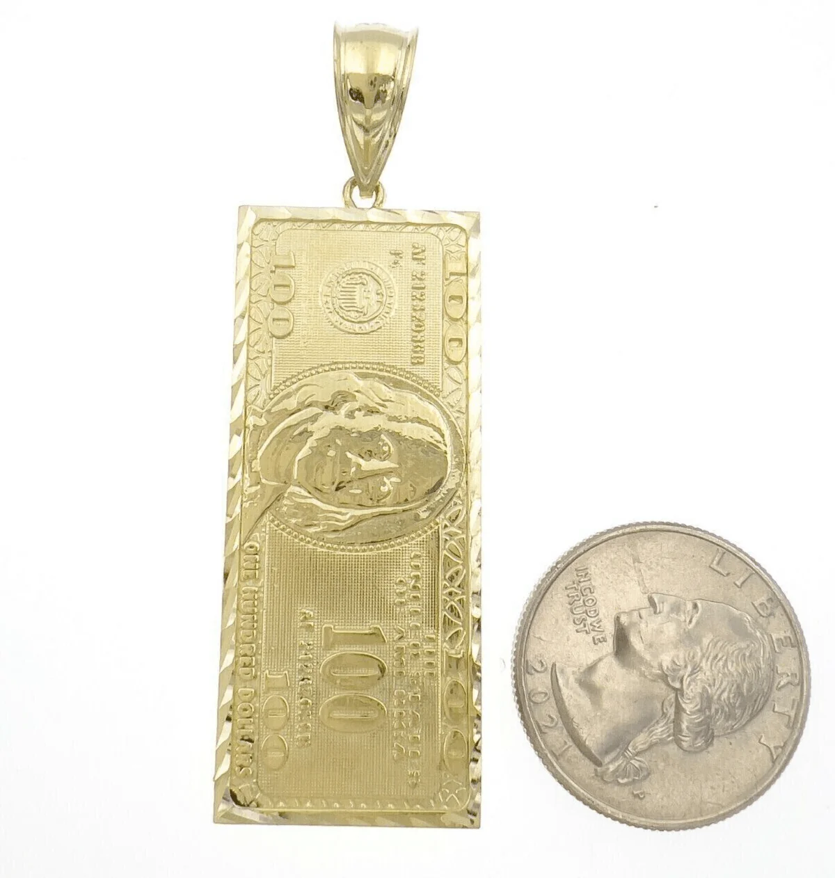 10k Yellow Gold Charm Pendant 100 Dollar Bill Mens REAL 10kt - Image 6
