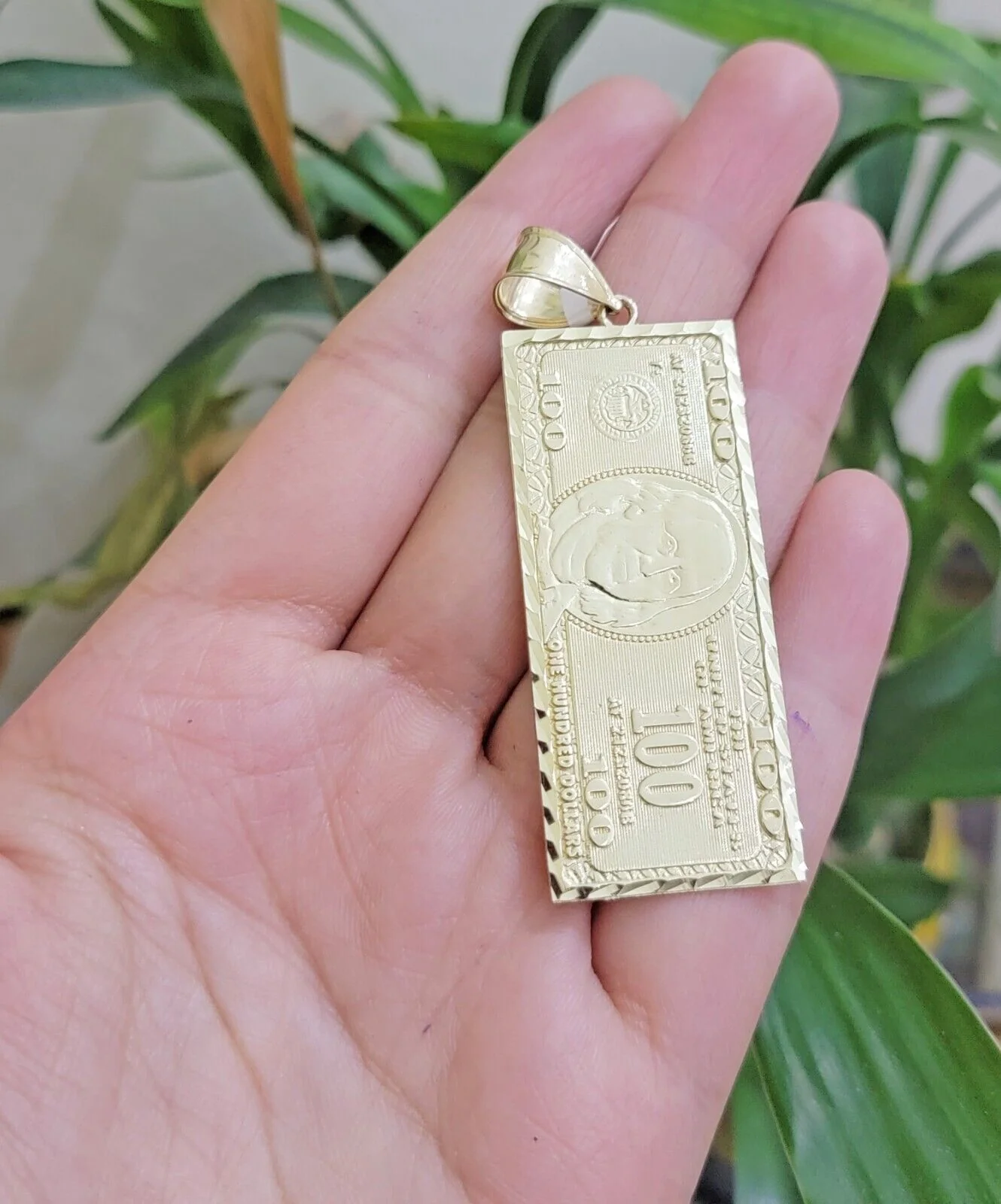 10k Yellow Gold Charm Pendant 100 Dollar Bill Mens REAL 10kt - Image 8